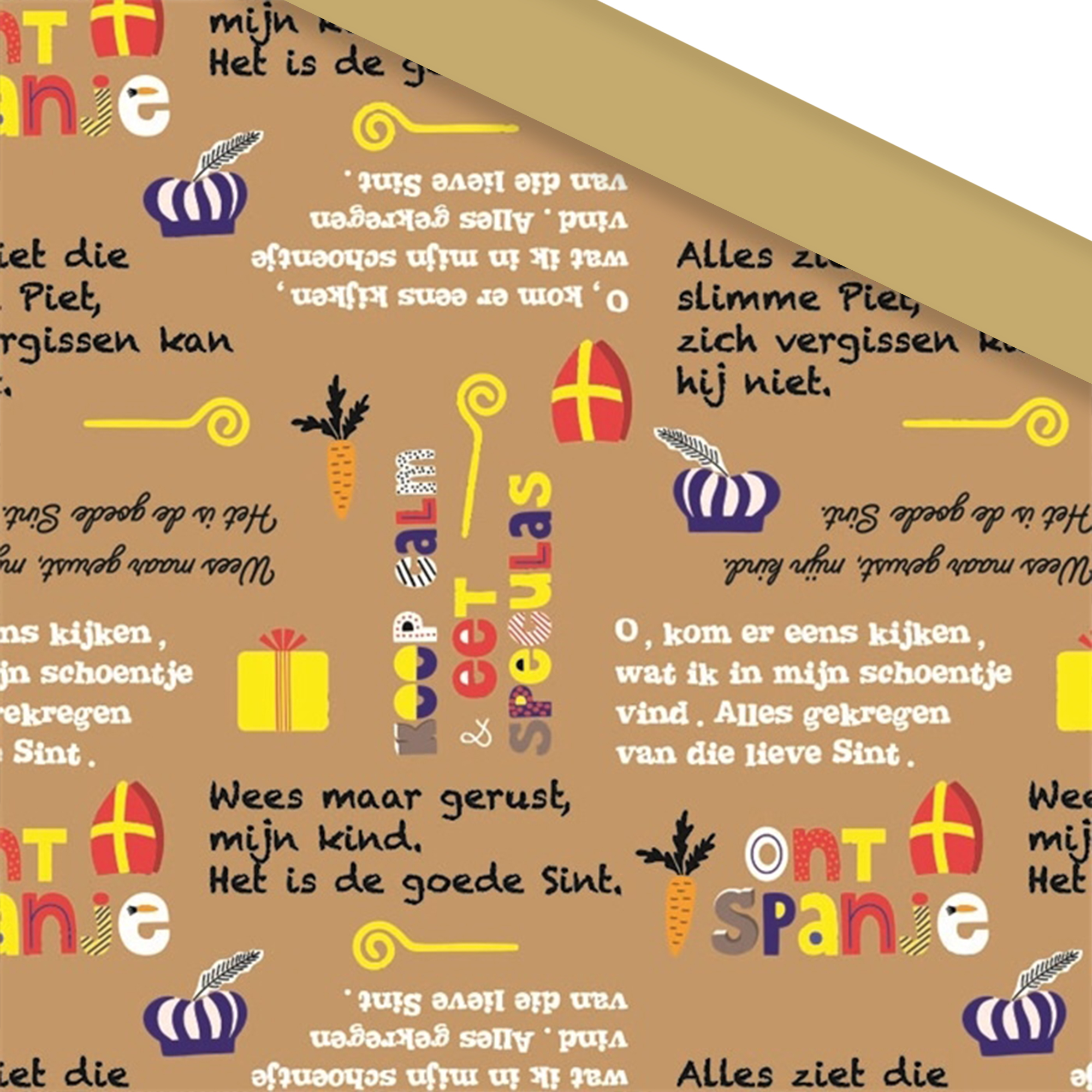 Afbeelding van Rol Sintpapier 50 cm 200 mtr Sint versjes op kraft