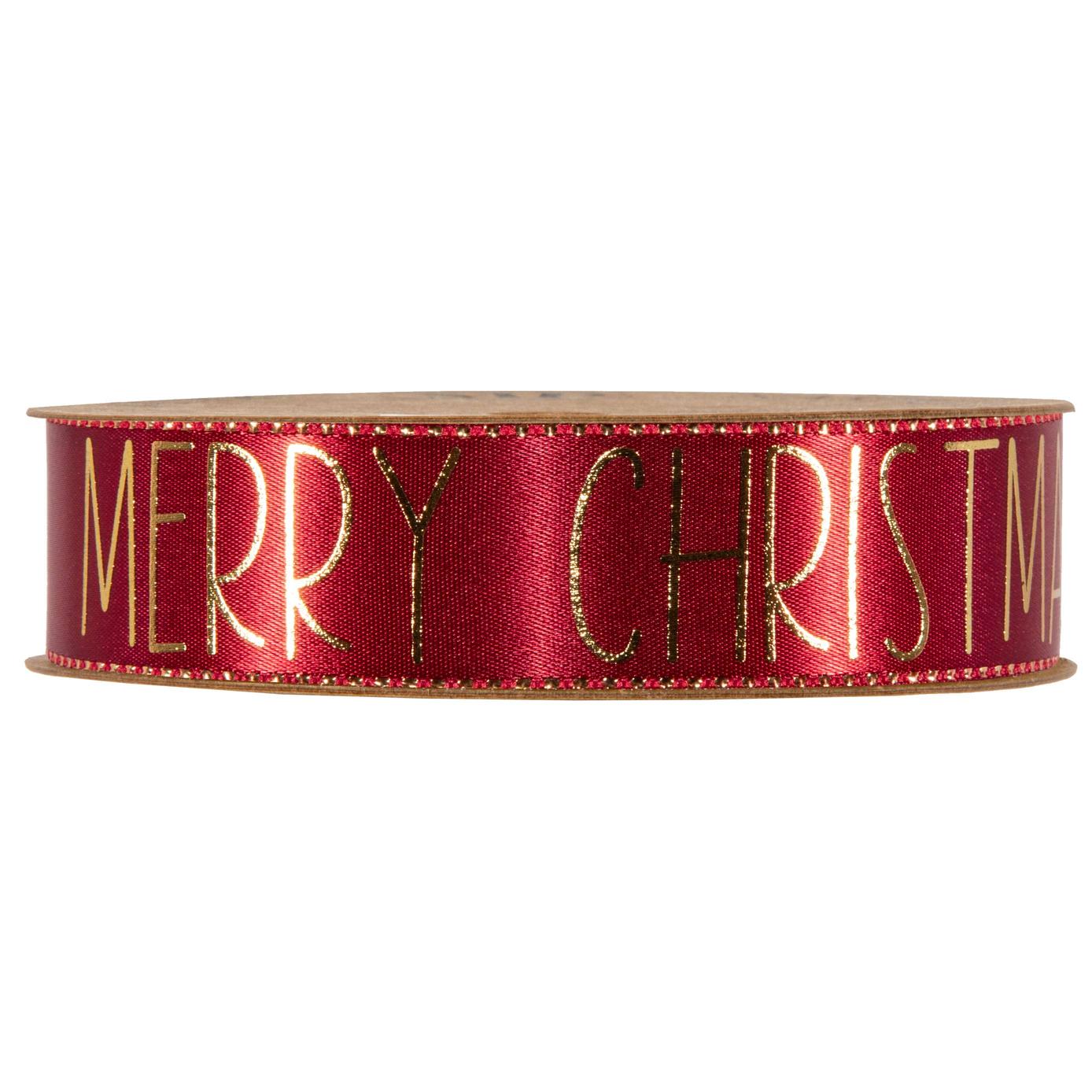 Afbeelding van Rol luxe satijnlint 25 mm 15 mtr Merry Christmas rood