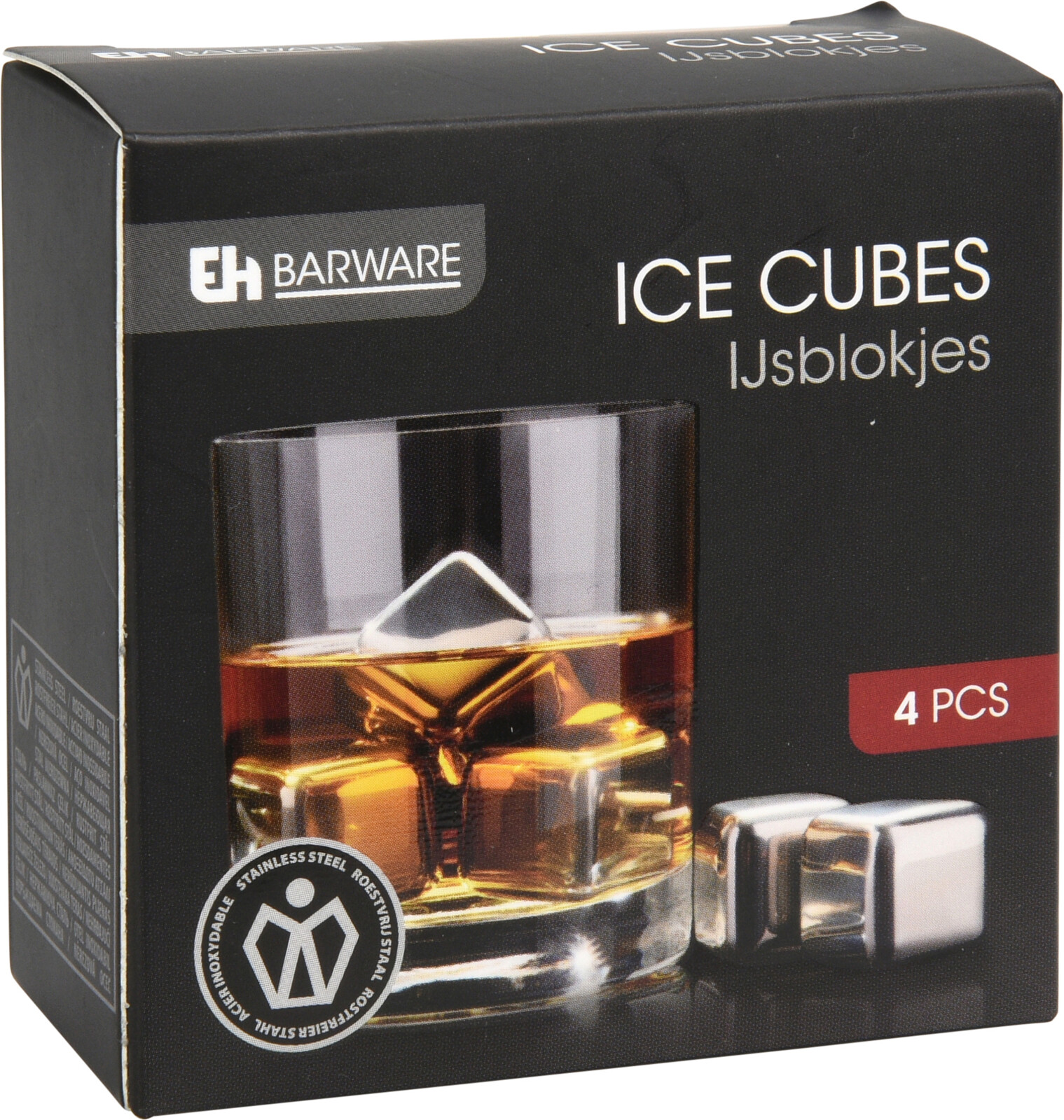 Picture of Set à 4 ijsblokjes rvs in box