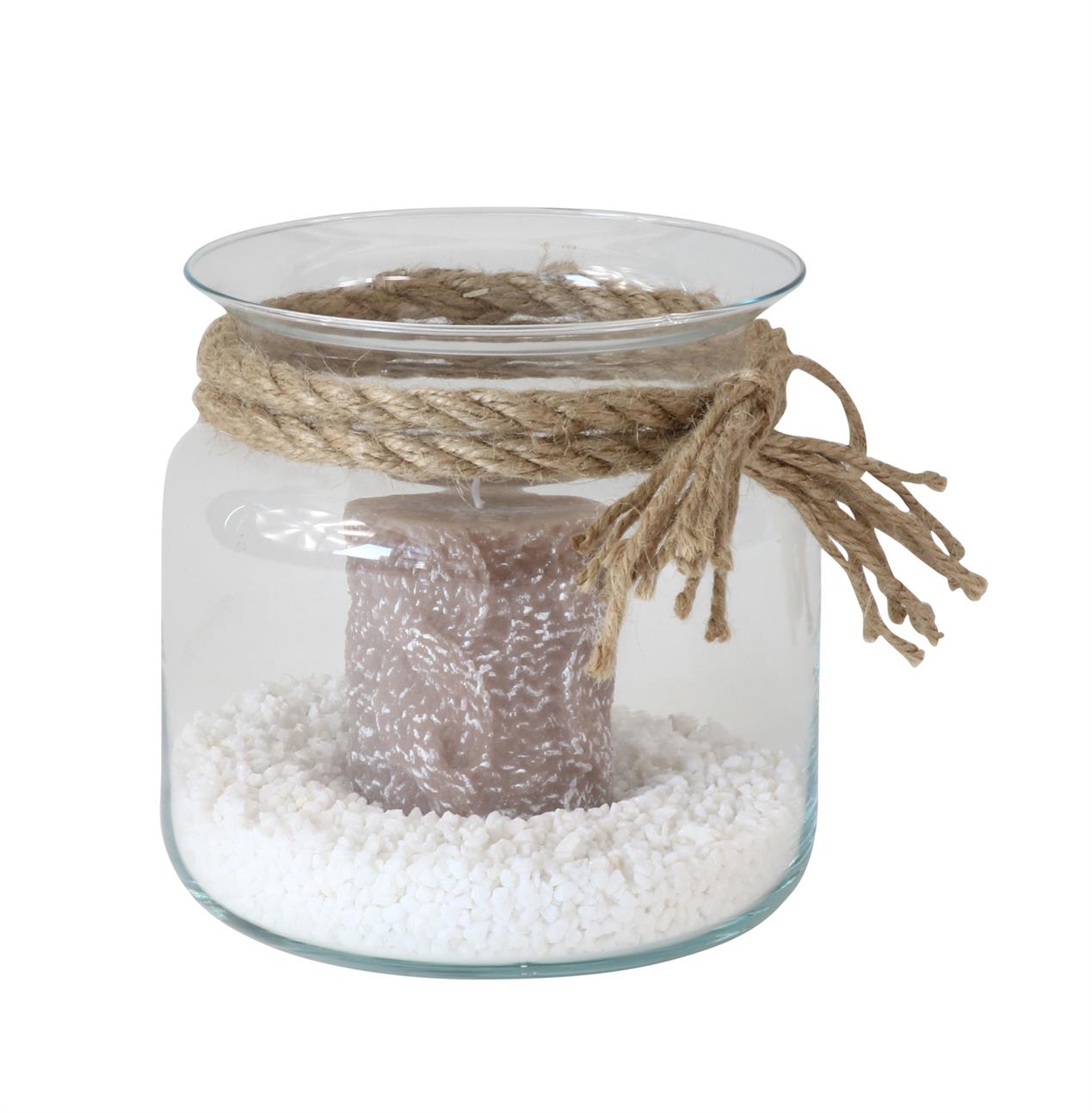 Picture of Glazen windlicht met touw r13/15x15 cm (uc)