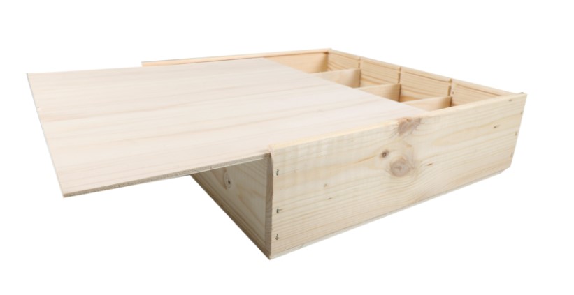 Afbeelding van Kist met houten schuifdeksel, 4 fles