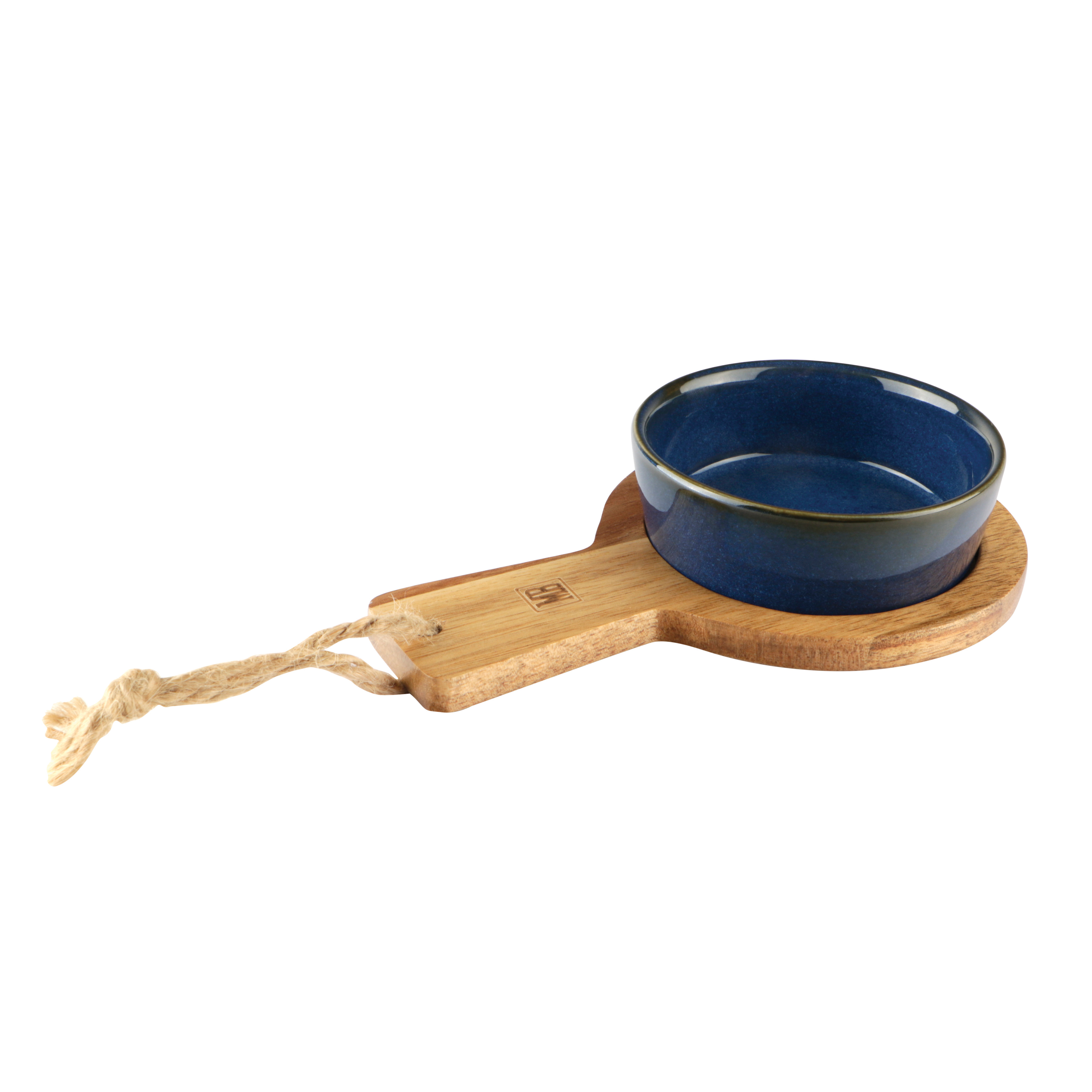 Picture of Acacia plank 16x10,5 cm met blauw keramiek bakje 