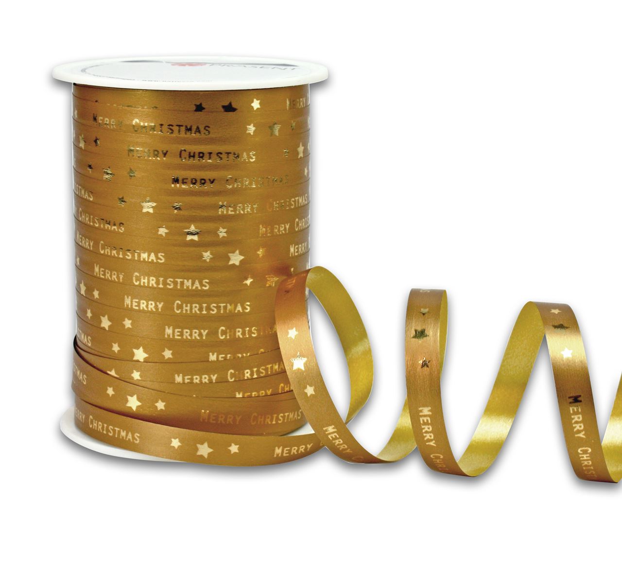 Picture of Rol Kerstlint 10 mm 100 mtr Merry Christmas goud/goud