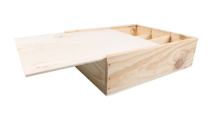 Afbeelding van Kist met houten schuifdeksel, 3 fles