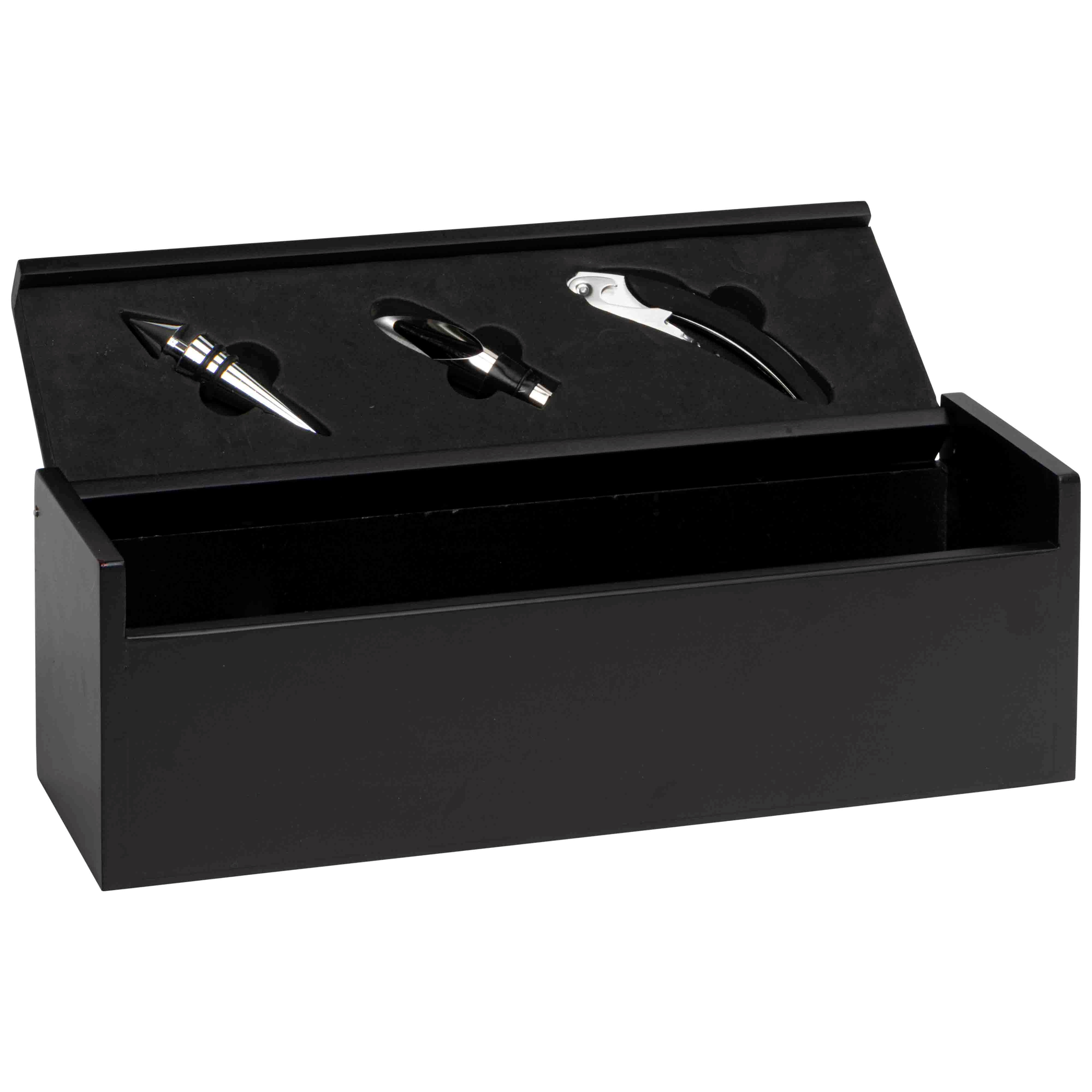 Afbeelding van Luxe zwarte bamboe 1 fles kist met 3 accessoires