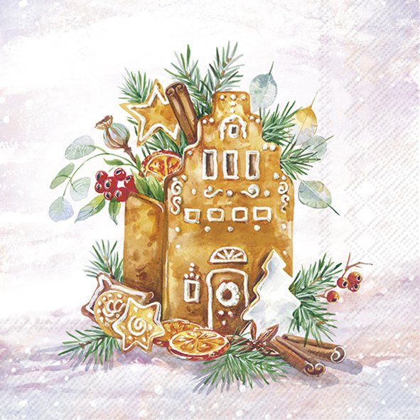 Picture of Pak à 20 servetten 33x33 cm 3 laags Peperkoekhuis (uc)