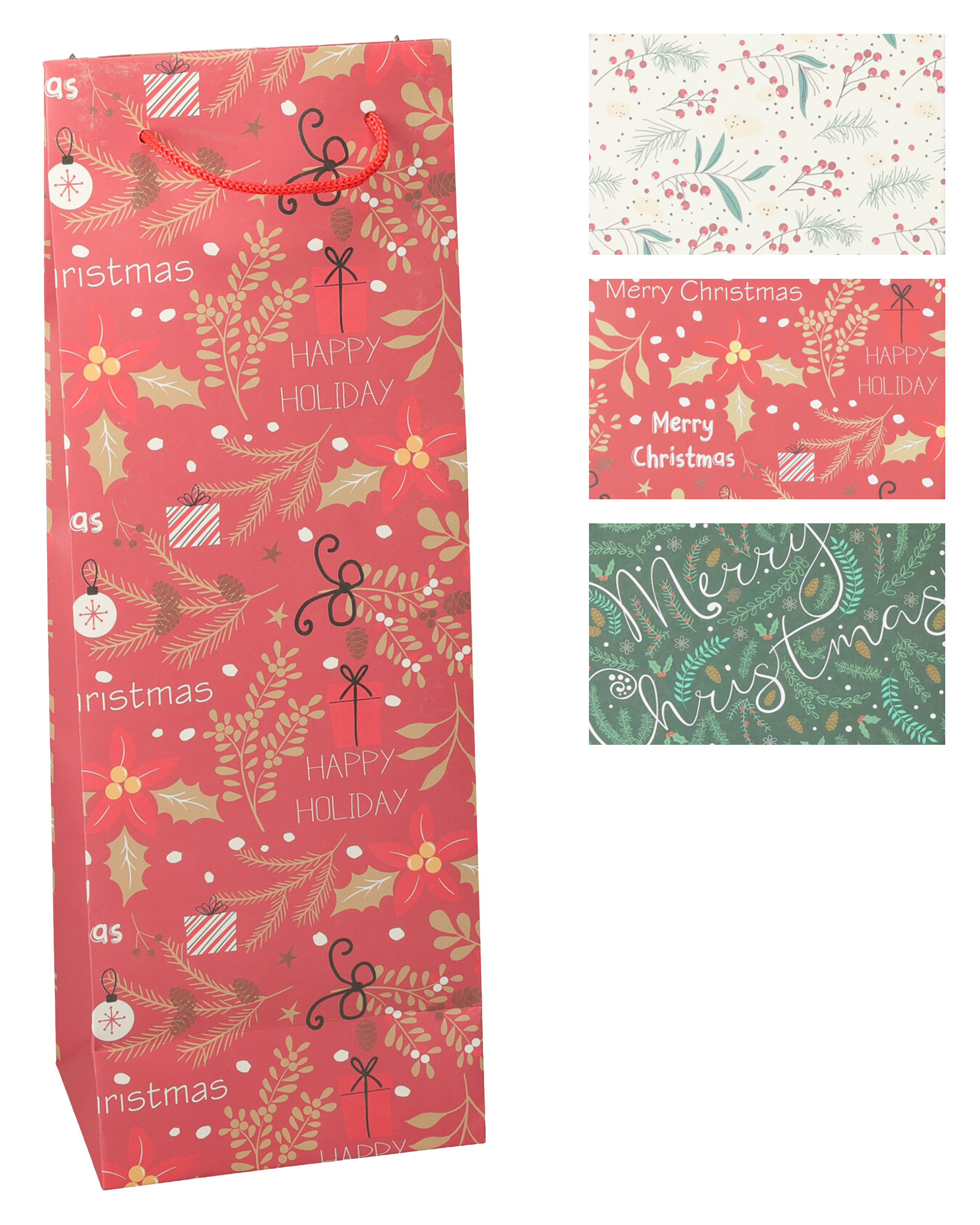 Picture of Pak à 24 1 fles draagtas 12+9x35 cm Kerst assorti