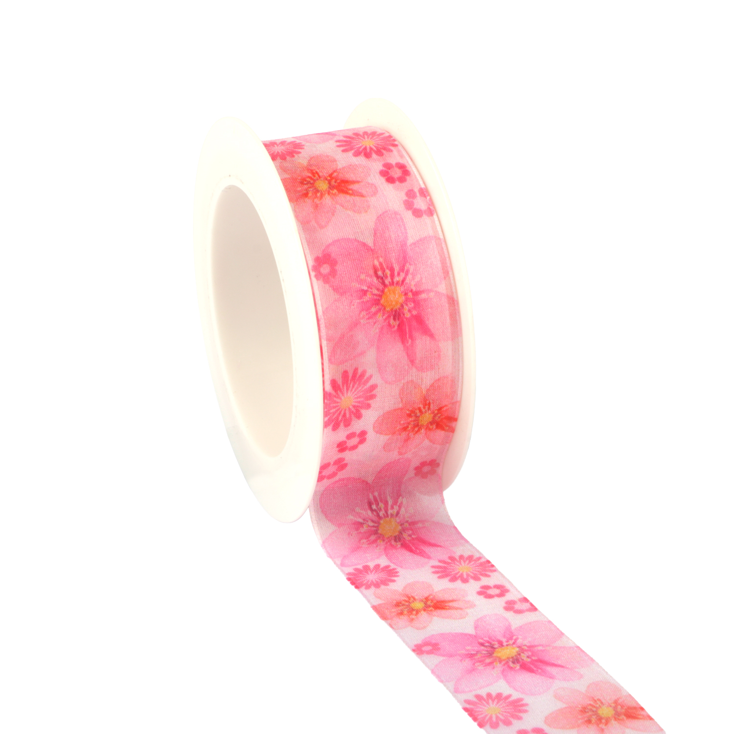 Picture of Rol organzalint 40 mm 15 mtr aquarelbloem roze