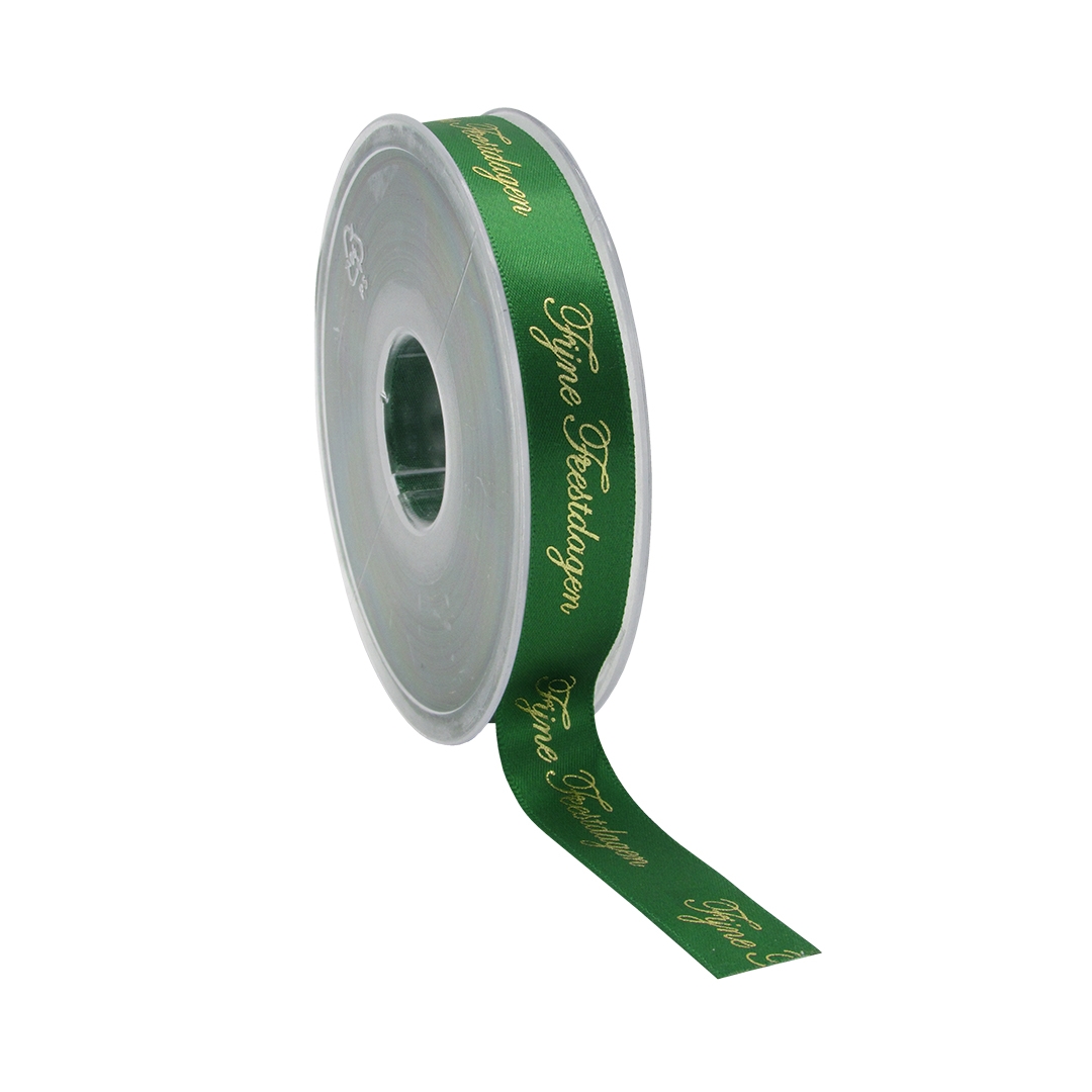Picture of Rol kerstlint satijn 15 mm 25 mtr groen Fijne feestdagen
