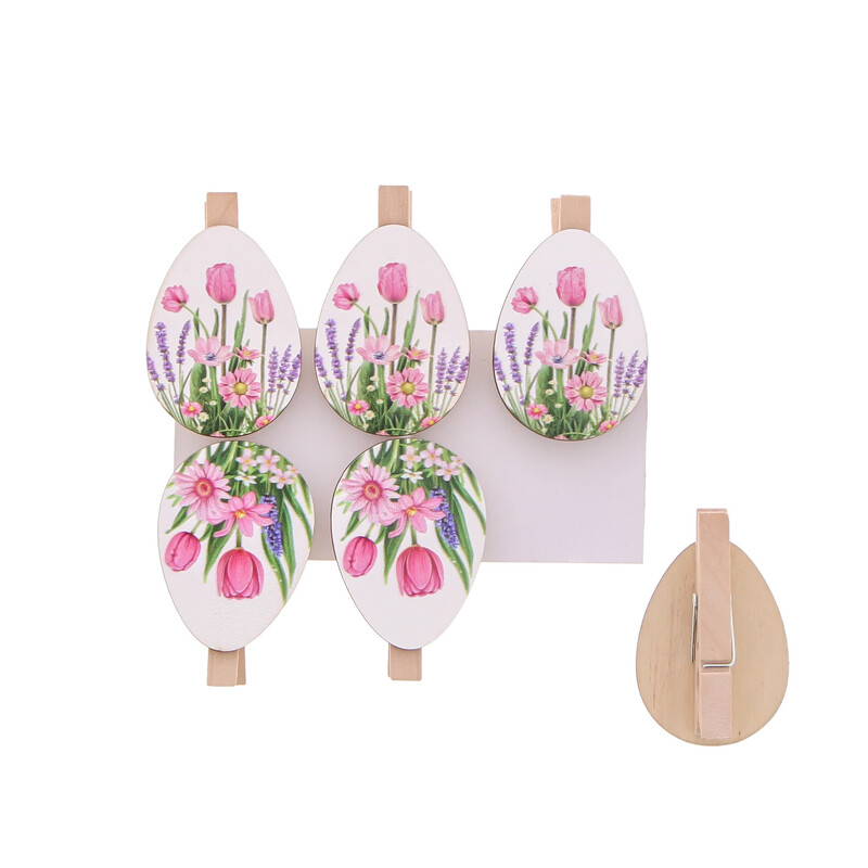 Afbeelding van Set à 6 Ei bouquet 1,2x5 cm roze op knijper
