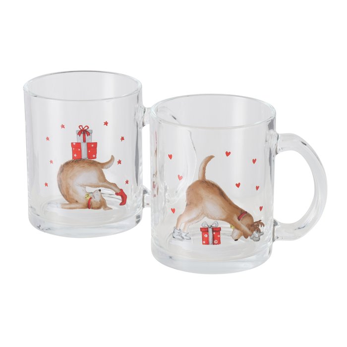 Picture of Theeglas 300 ml hondjes yoga in kerst sfeer assorti