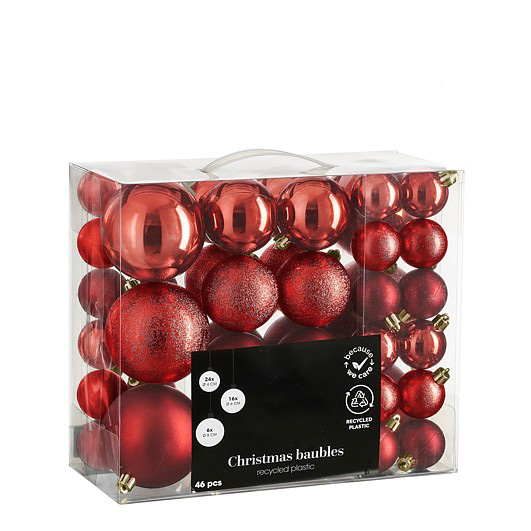 Afbeelding van Koffer à 46 kerstbal Ø4/6/8 cm onbreekbaar rood