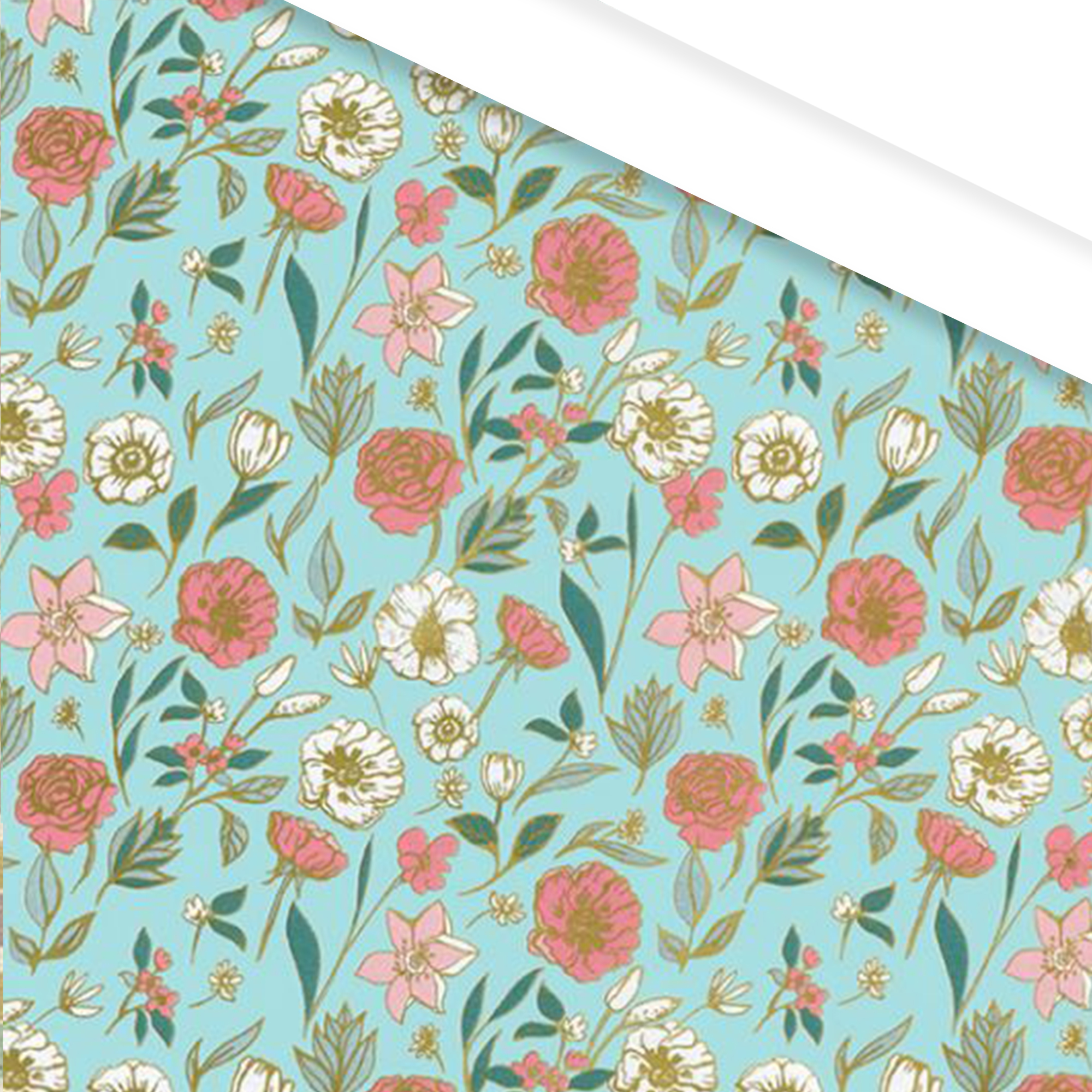 Afbeelding van Rol kadopapier 50 cm 100 mtr met een parade aan bloemen (ucl)