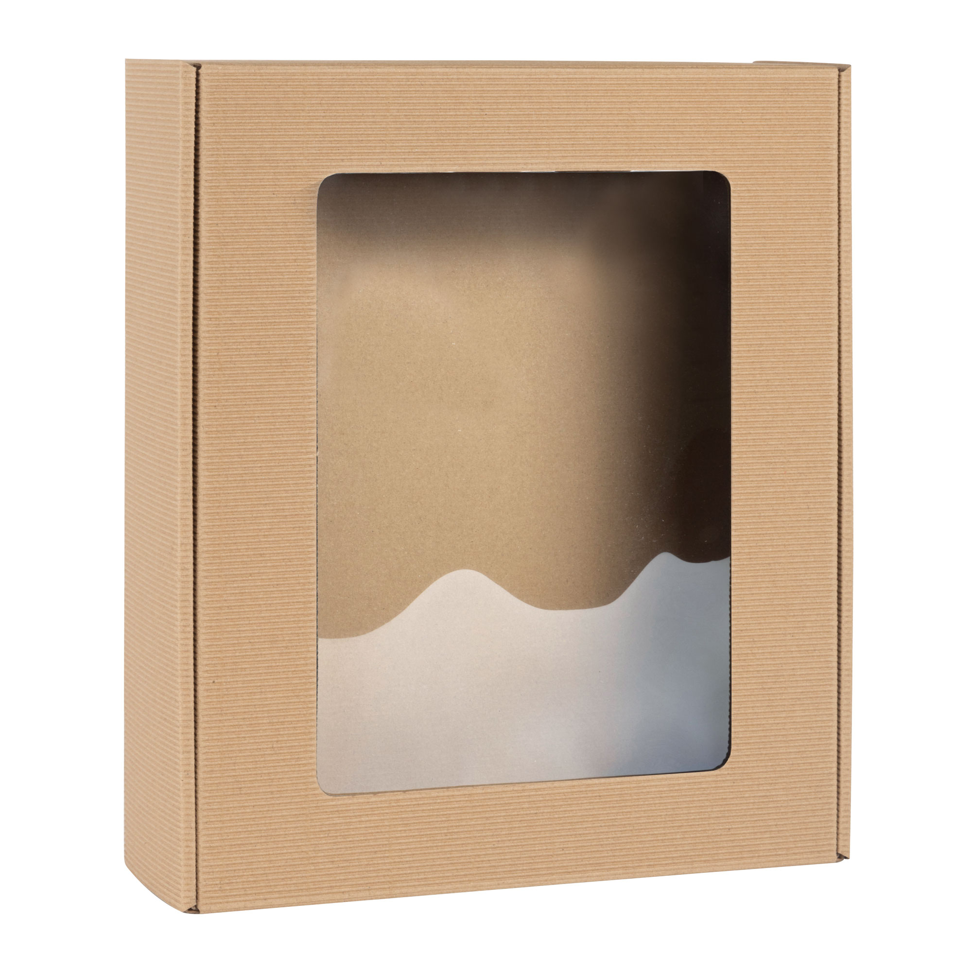Picture of Shrink Pack of 10 window boxes 29x33.5x9 cm open corrugated kraft paper