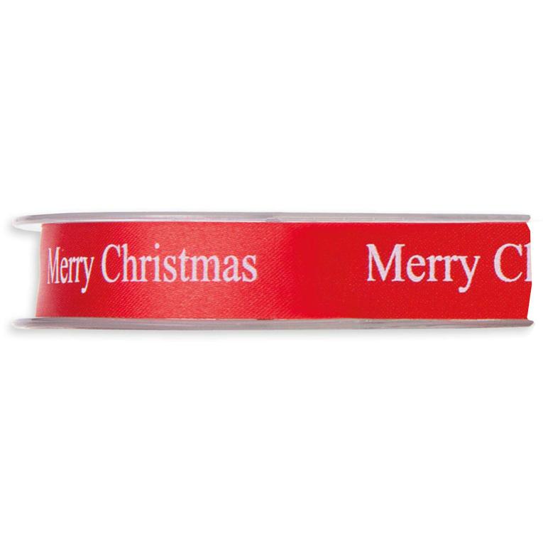 Afbeelding van Rol acetaat satijnlint 15 mm 45 mtr Merry Christmas rood