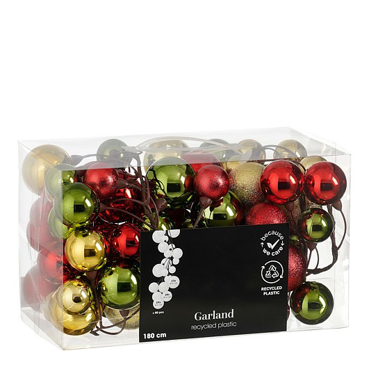 Afbeelding van Kerstslinger ballen Ø10 cm L180 cm onbreekbaar goud/rood/groen