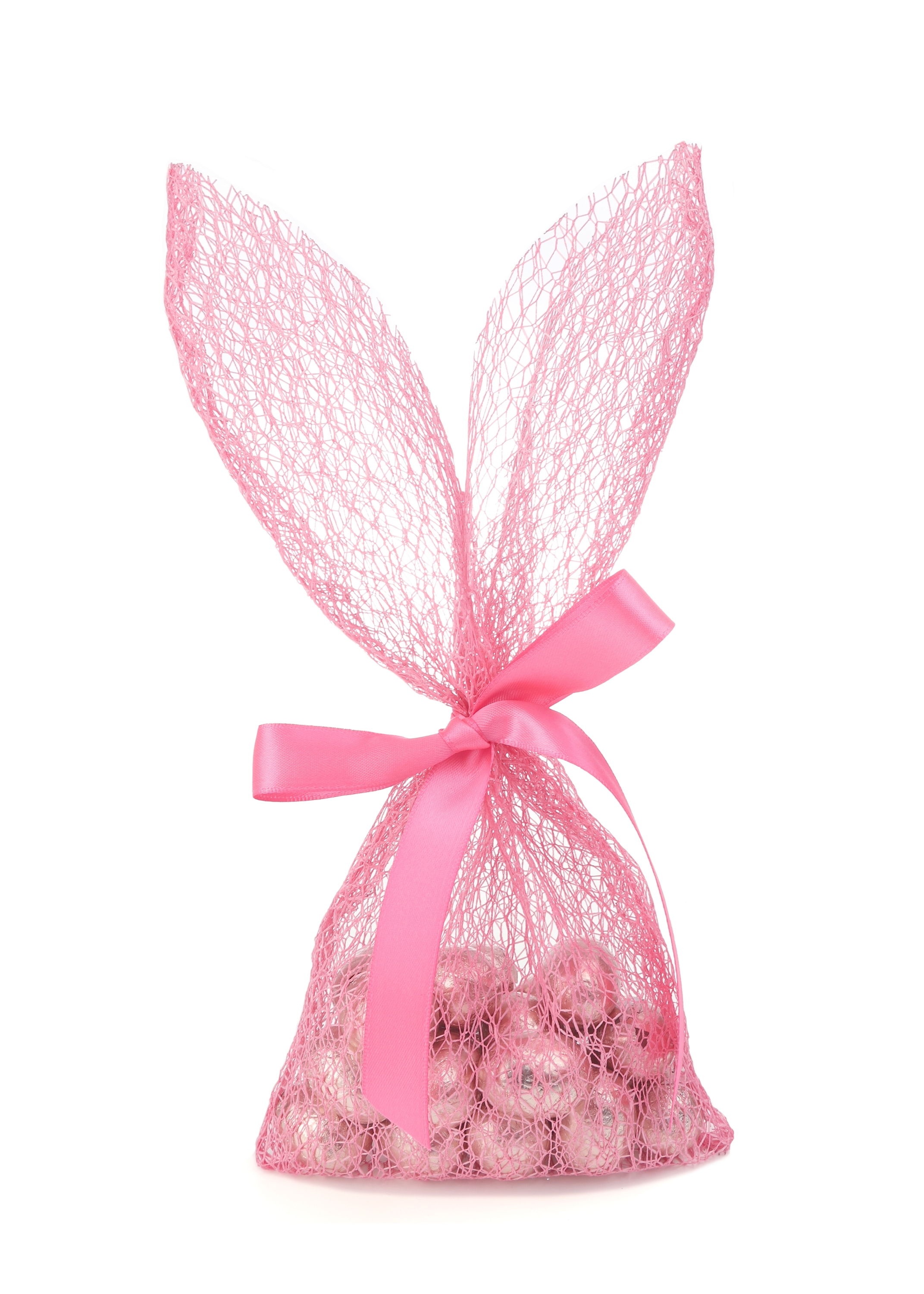 Picture of Pak à 5 zak Paashaas roze 13,7x29 cm crispy met satijnen lint