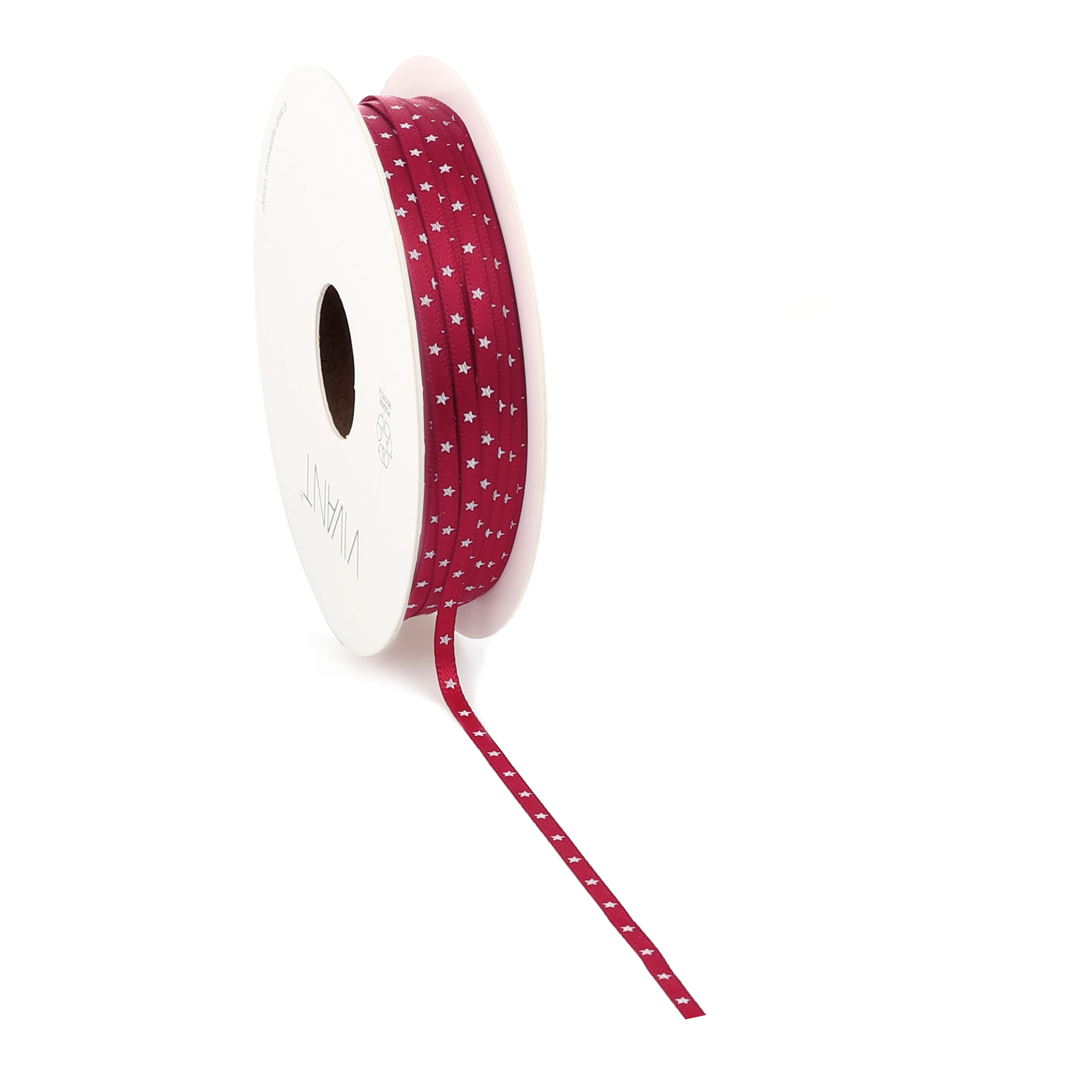 Picture of Rol satijnlint 3 mm 50 mtr kerst rood met sterretjes (uc)