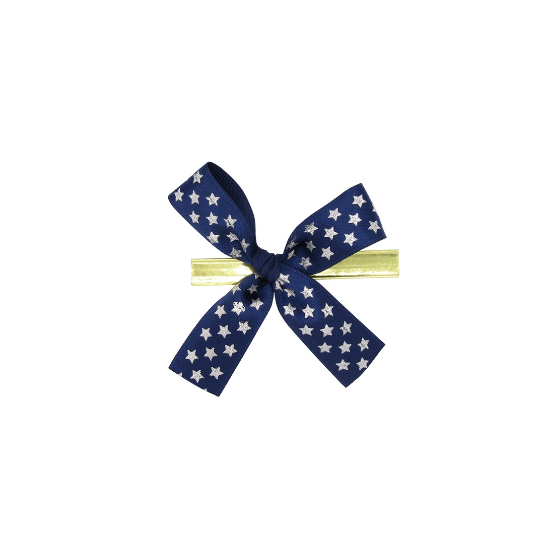 Afbeelding van Zak à 250 strik 7 cm met sluitclip, blauw met sterren