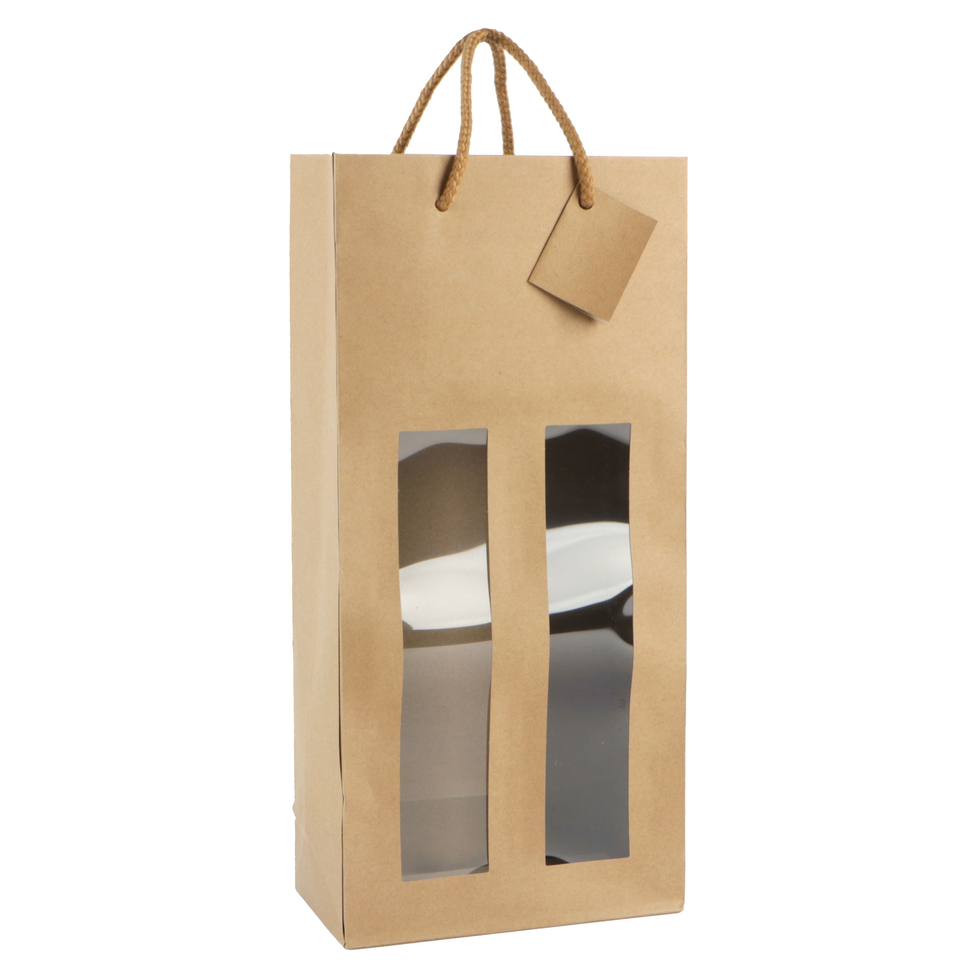 Afbeelding van Pak à 10 2 fles draagtas bruin kraft met recht venster 