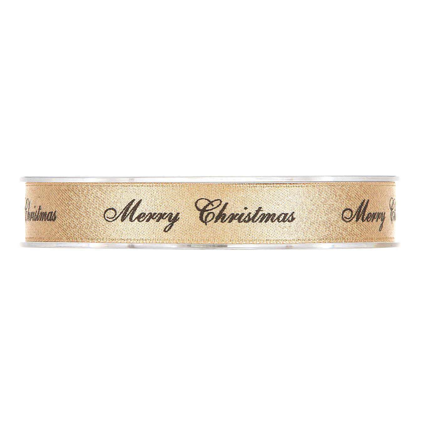 Afbeelding van Rol satijnlint lurex 15 mm 25 mtr Merry Christmas goud