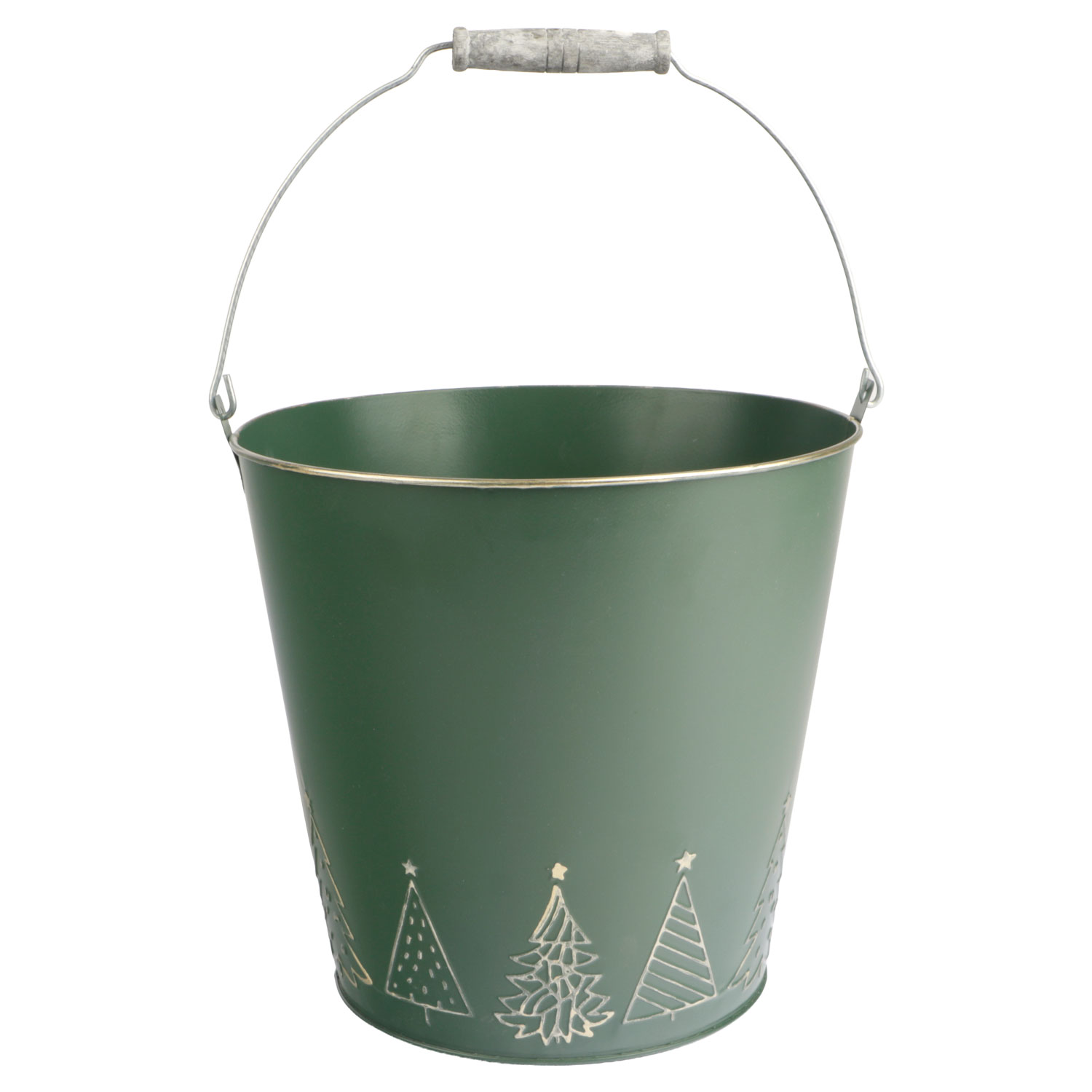 Picture of Zinc bucket 28,5x25 cm green with Christmas trees