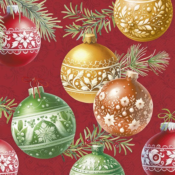 Picture of Pak à 20 servetten 33x33 cm 3 laags Kerstballen klassiek