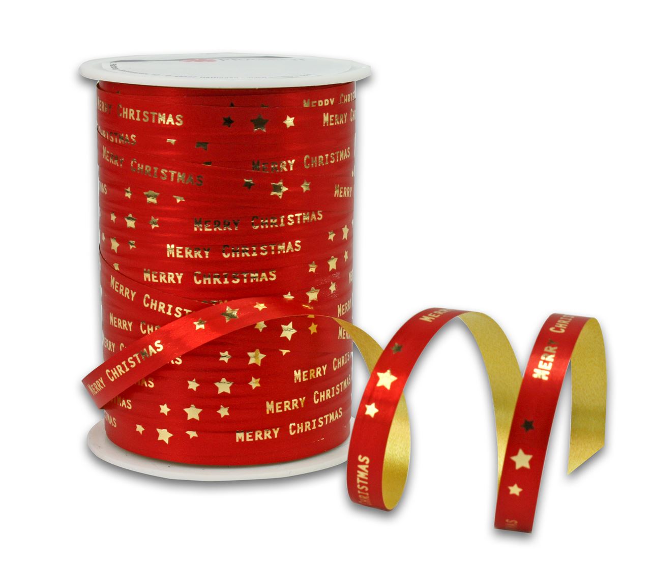 Picture of Rol Kerstlint 10 mm 100 mtr Merry Christmas rood/goud 