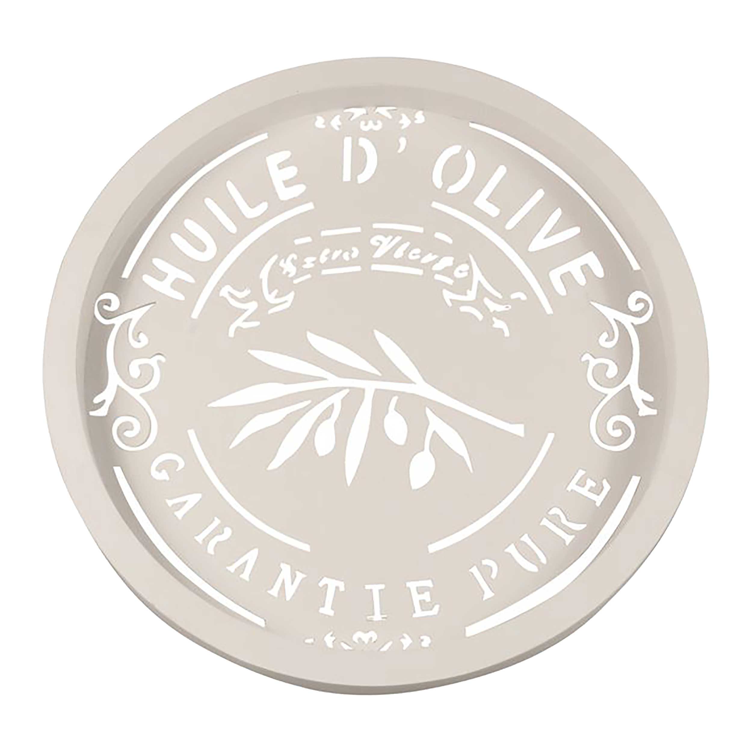 Picture of Houten dienblad rond, wit Olive r29x2,5 cm