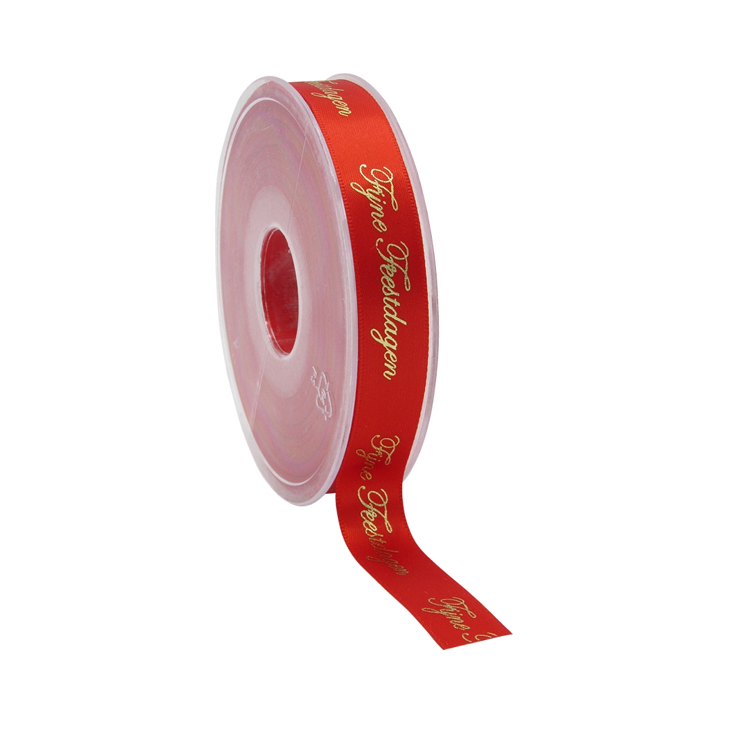 Picture of Rol kerstlint satijn 15 mm 25 mtr rood Fijne feestdagen (ucl)