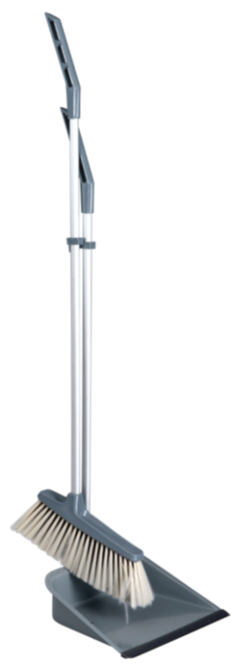 Afbeelding van Stoffer en blik met lange steel 80 cm, grijs