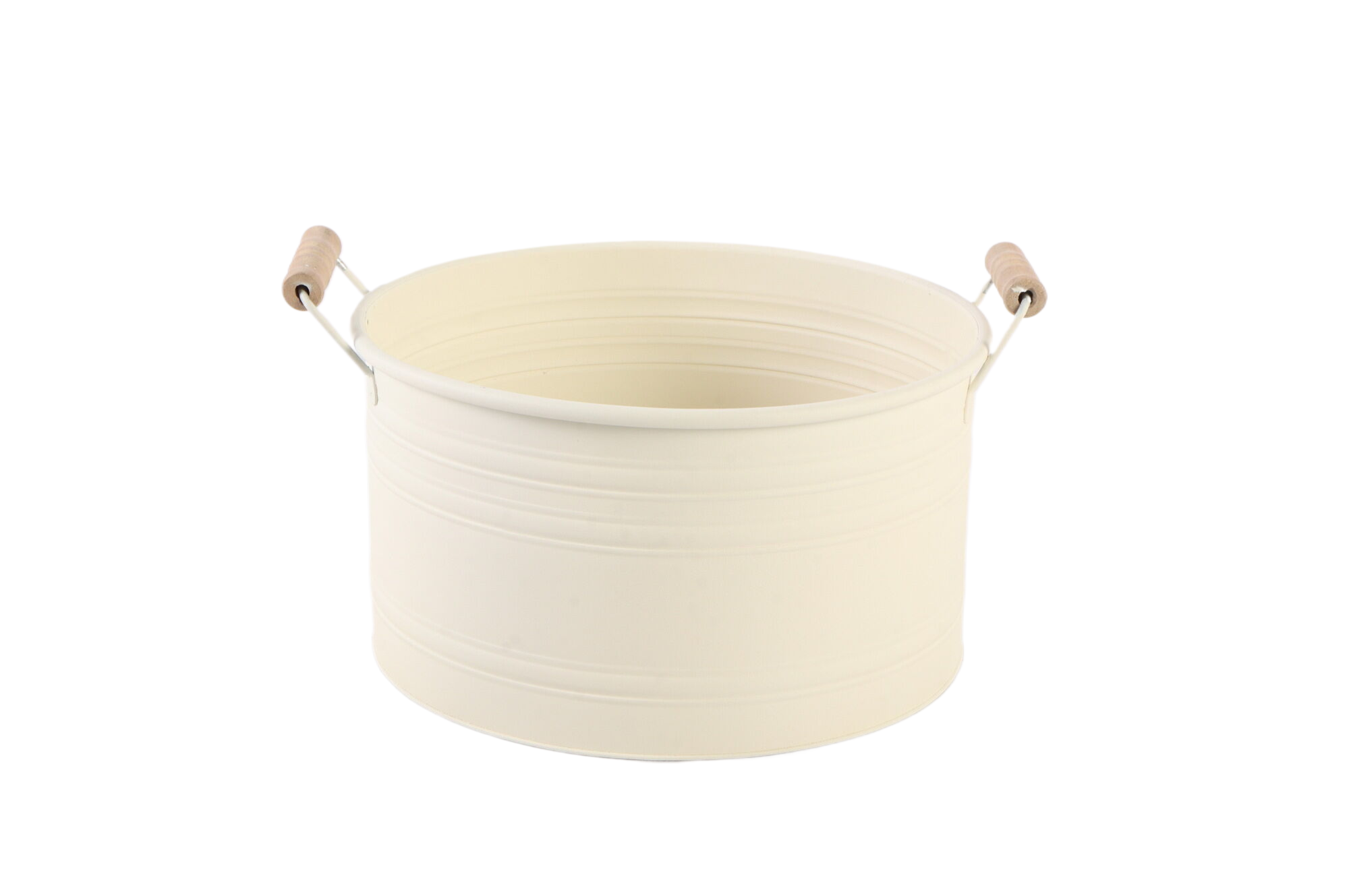 Afbeelding van Metalen bak met houten grepen ø30x16/19 cm off white