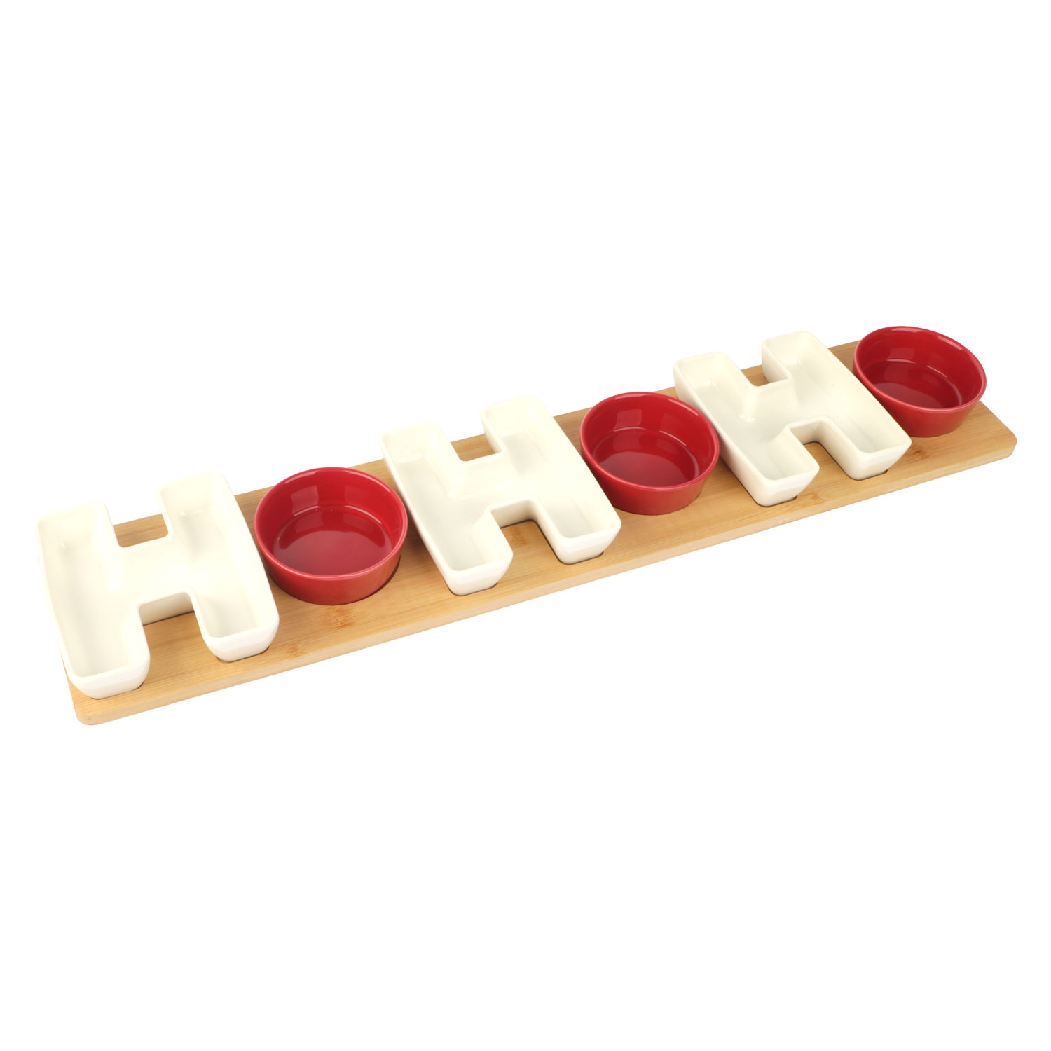 Picture of Bamboe tray 62x13x1 cm + 6 dishes white/red HOHOHO 