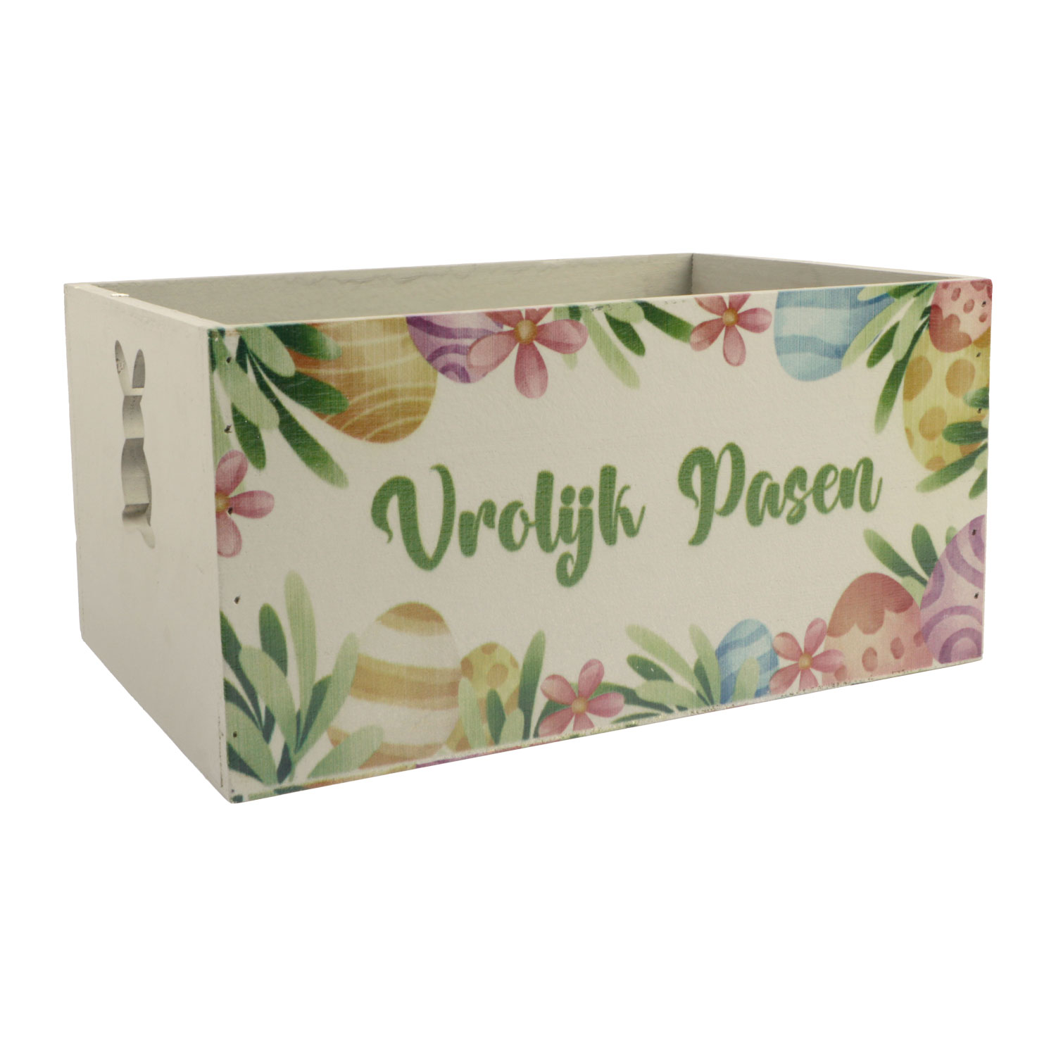 Afbeelding van Houten kratje 26x18x13 cm Vrolijk Pasen