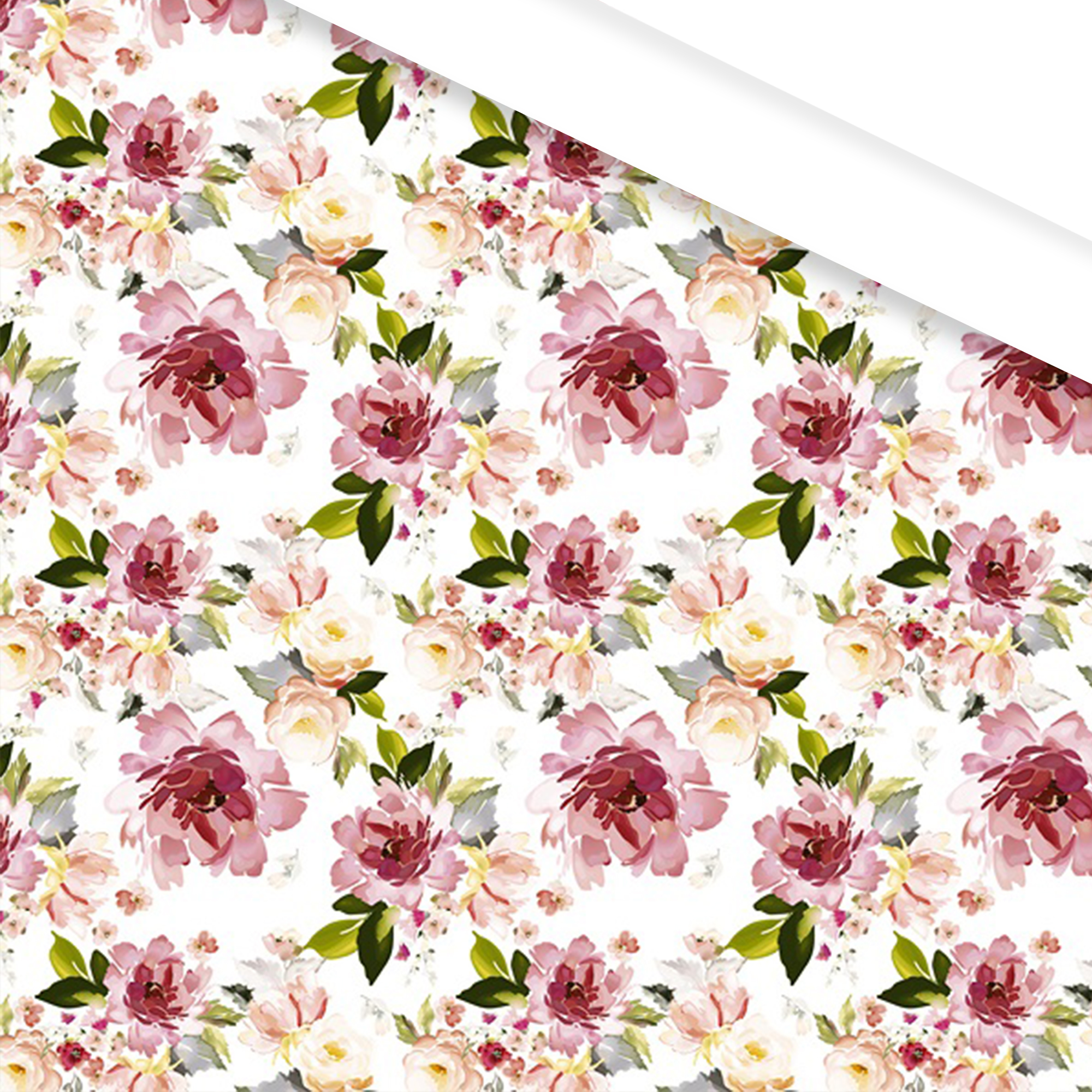 Afbeelding van Rol kadopapier 50 cm 200 mtr wit met roze bloemen