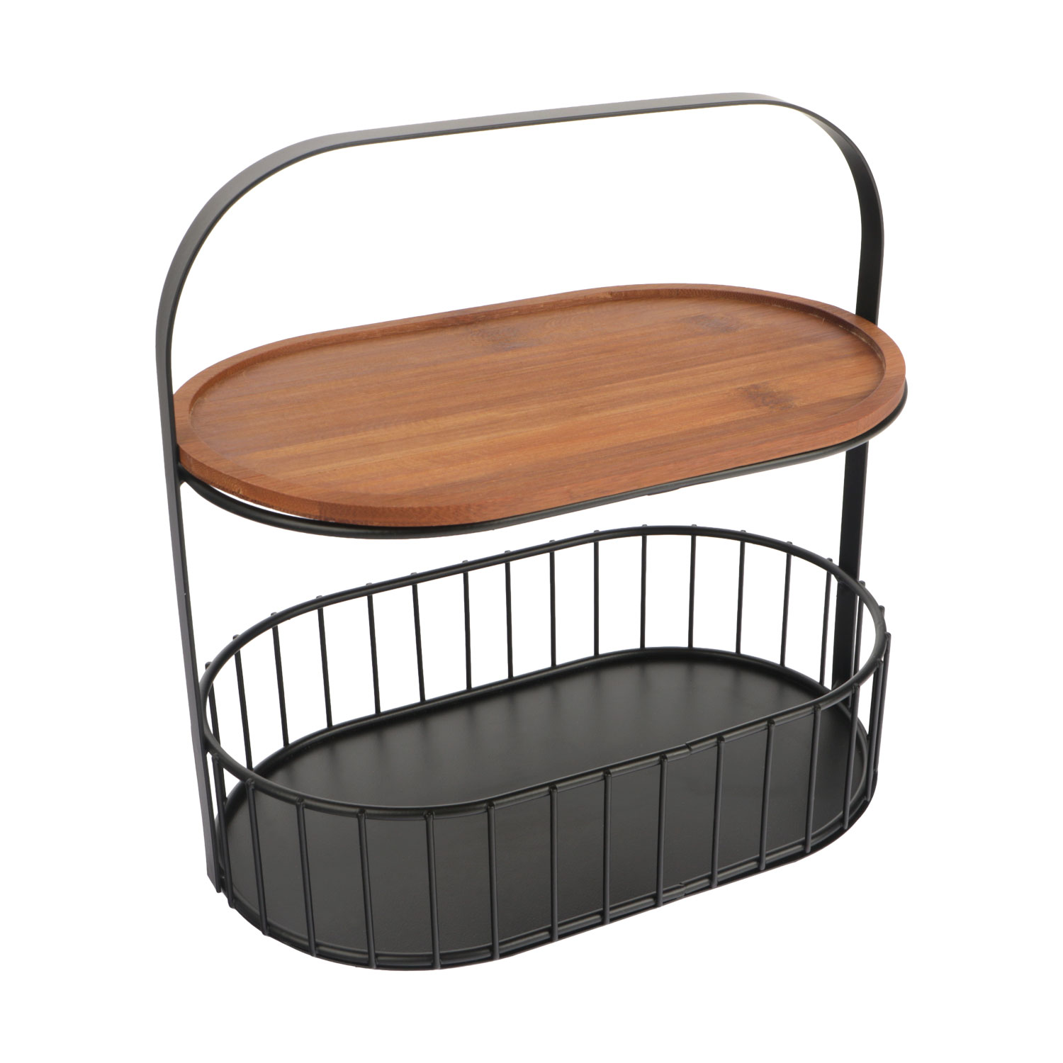 Picture of Metal basket + Bamboo tray 25.5x15x25 cm 