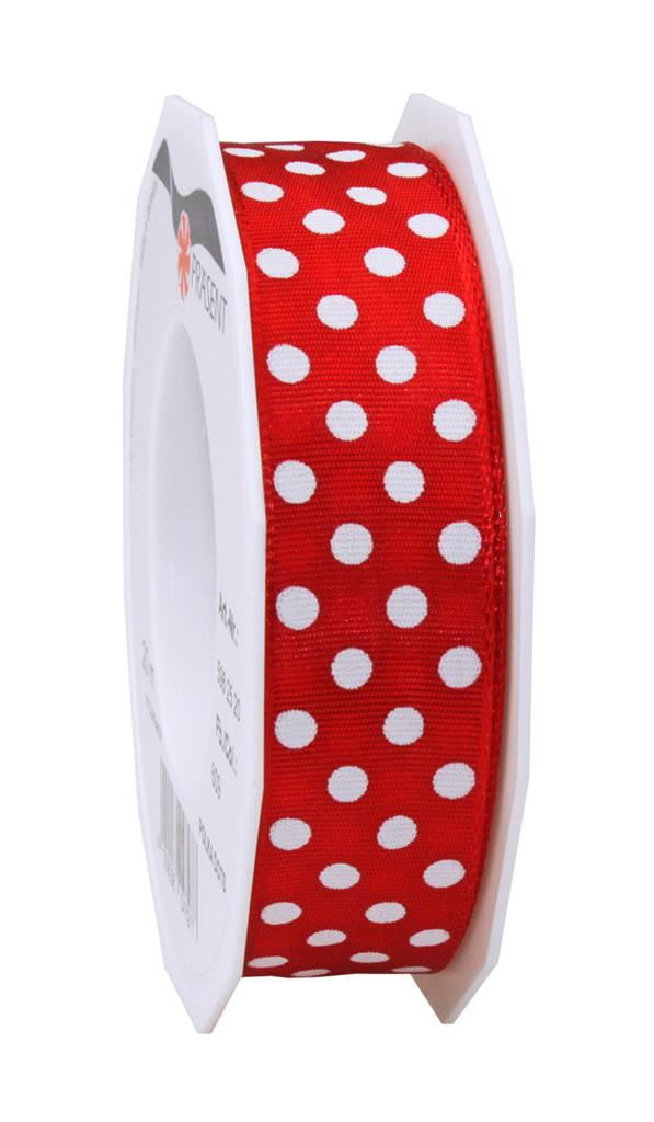 Picture of Rol textiellint bedraad 25 mm 20 mtr rood met stippen