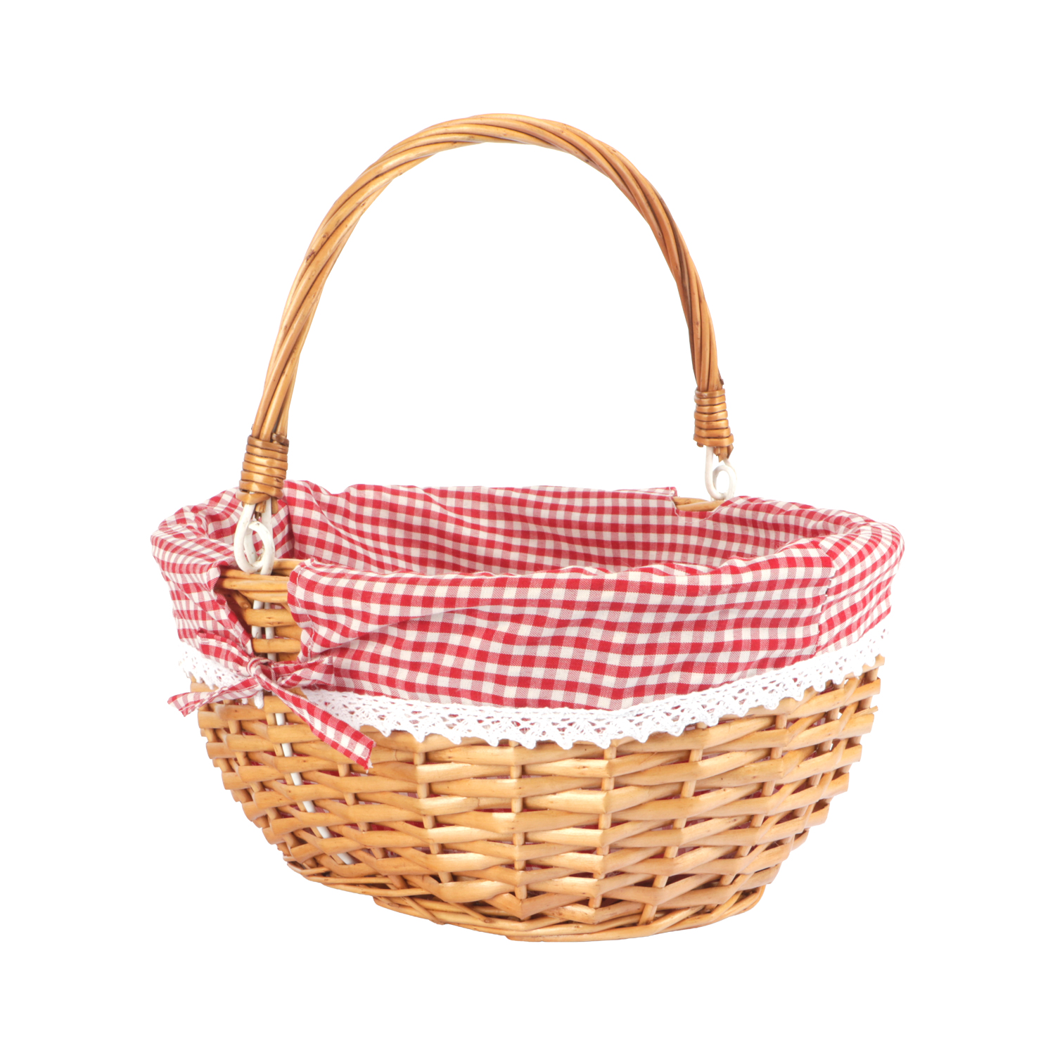 Picture of Oval basket 30x24x13 cm with red diamond lining and movable handle
