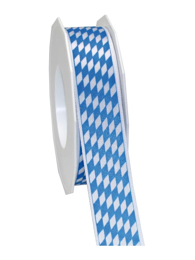 Afbeelding van Rol lint 25 mm 20 mtr schuine ruit blauw/wit (uc)
