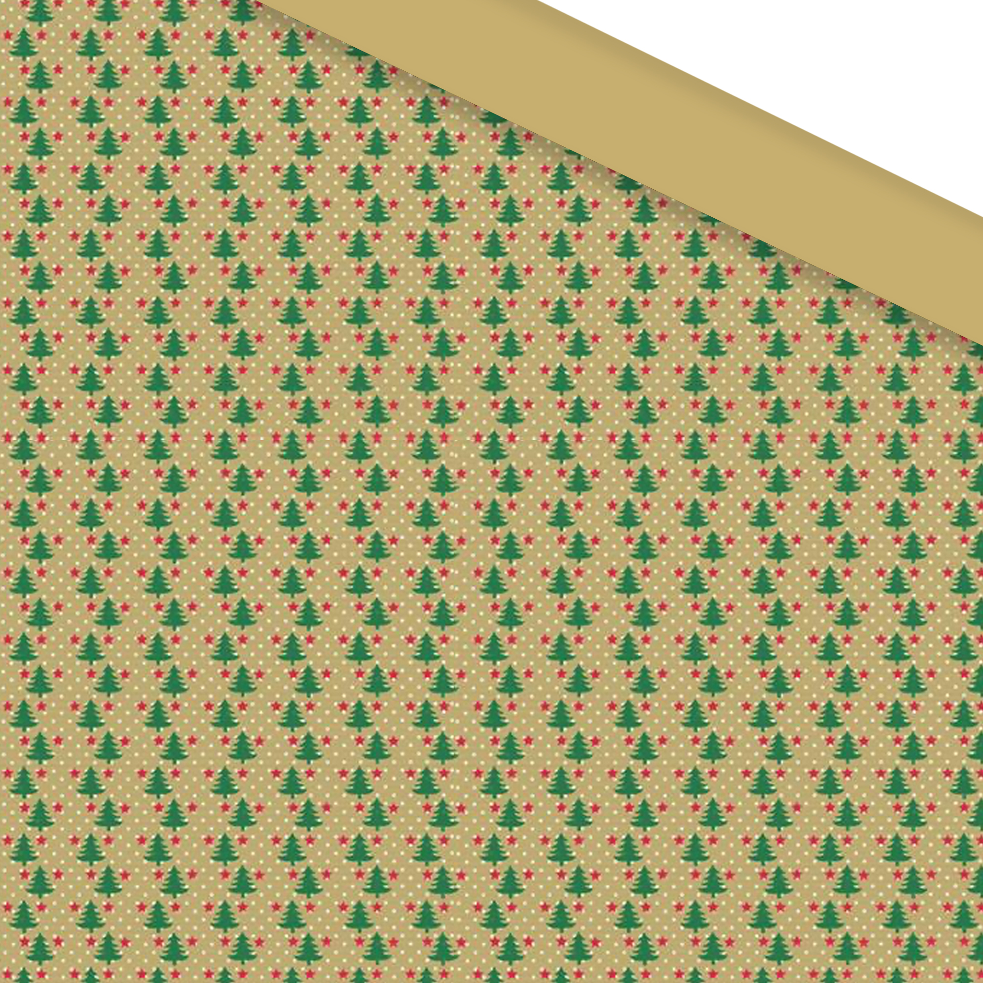 Afbeelding van Rol kerstpapier 30 cm 250 mtr kraft met kerstboompjes en sterren (uc)