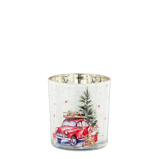 Afbeelding van Waxinelichthouder 7x8cm goud met rode auto