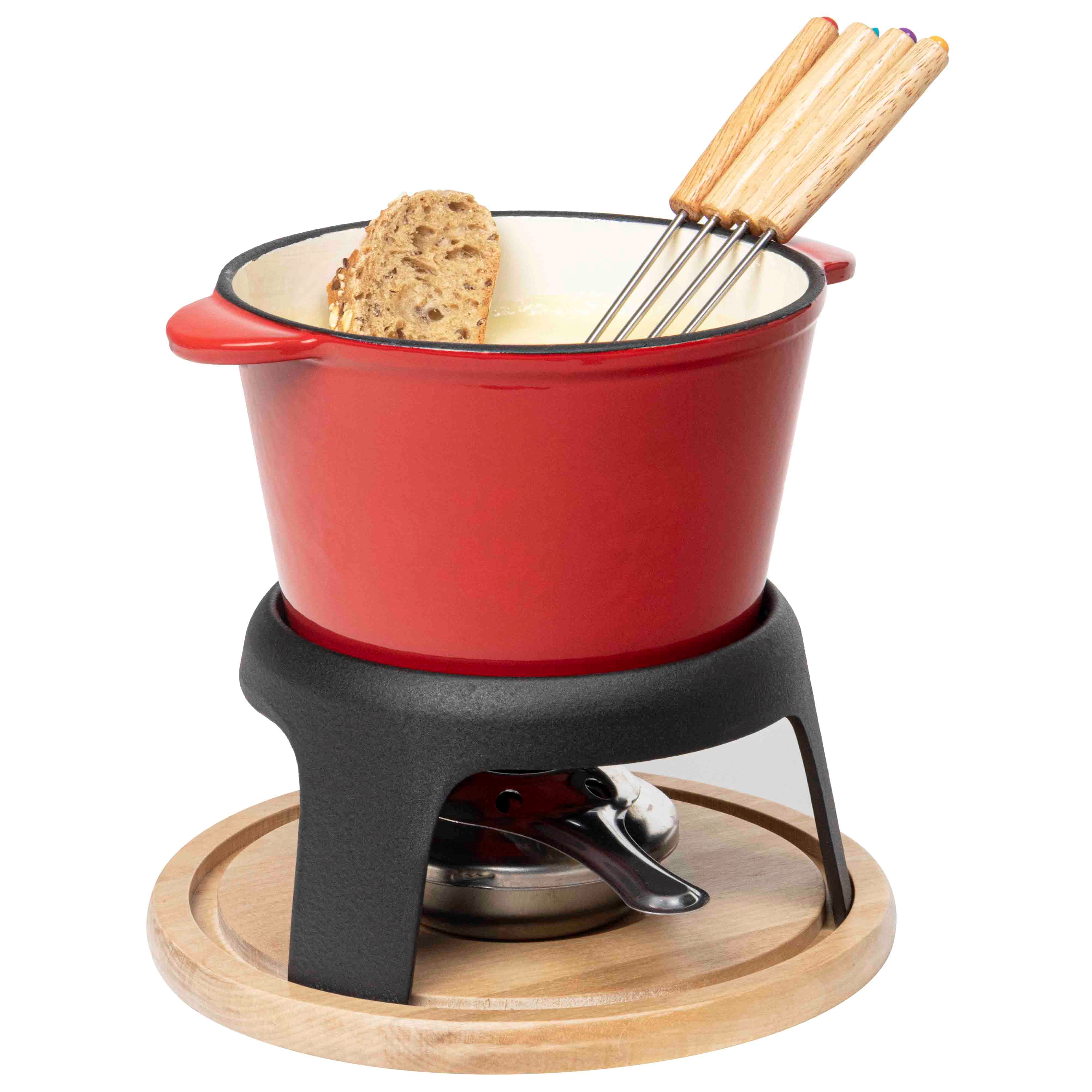 Picture of Fonduepan gietijzer rood met 4 vorkjes 