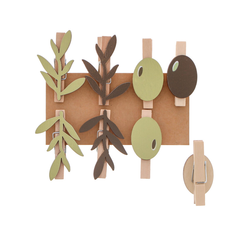 Afbeelding van Set à 8 olijf & blad 1,2x4,9 cm op knijper