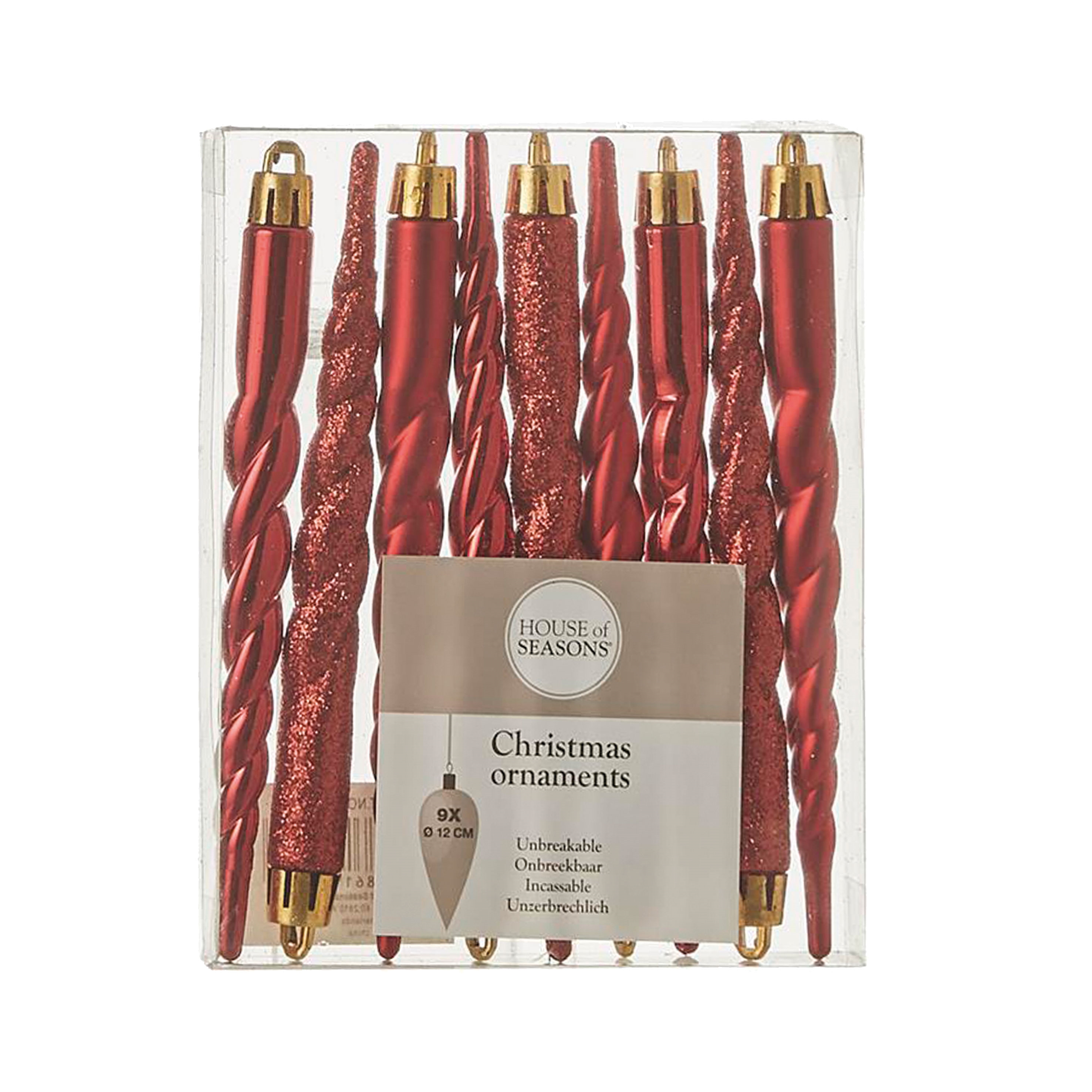 Picture of Zakje à 9 kerstpegel 14 cm onbreekbaar, rood