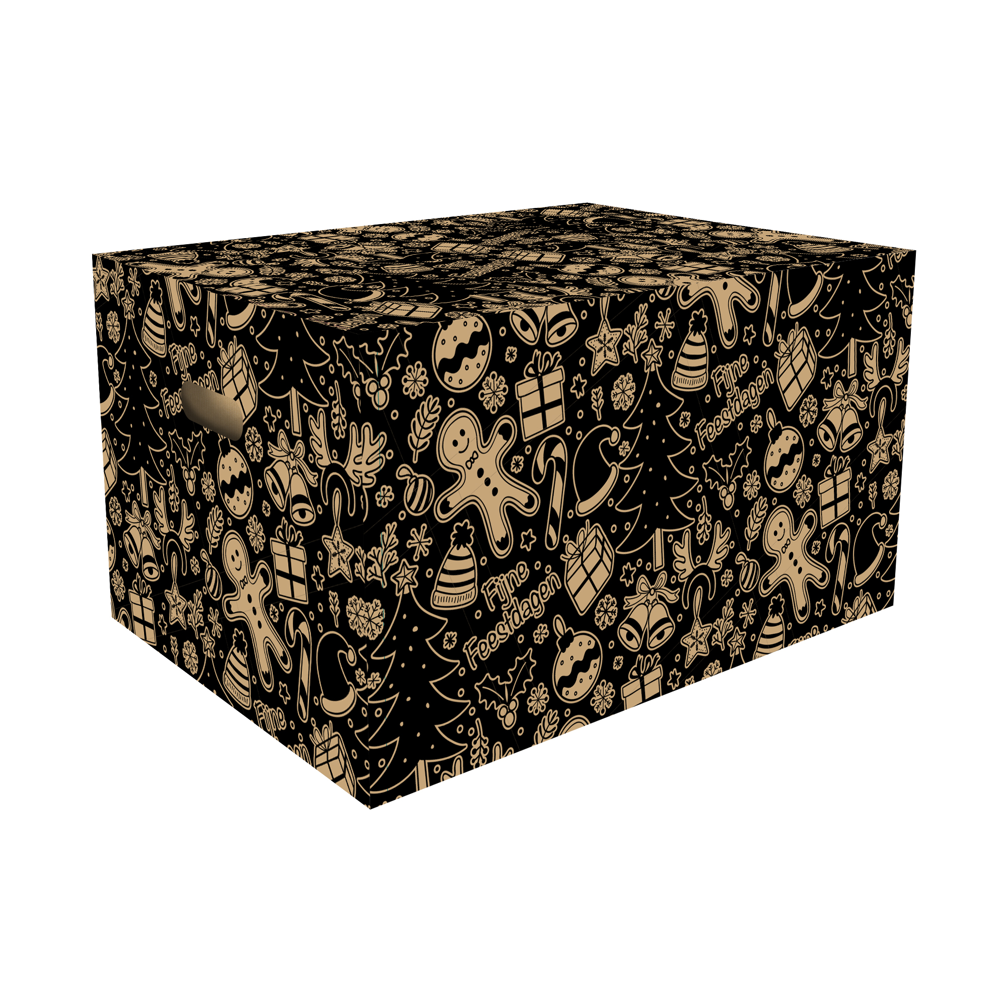 Afbeelding van Kerstdoos G270 Kerstornamenten 49x39x27 cm kraft zwart met handgrepen