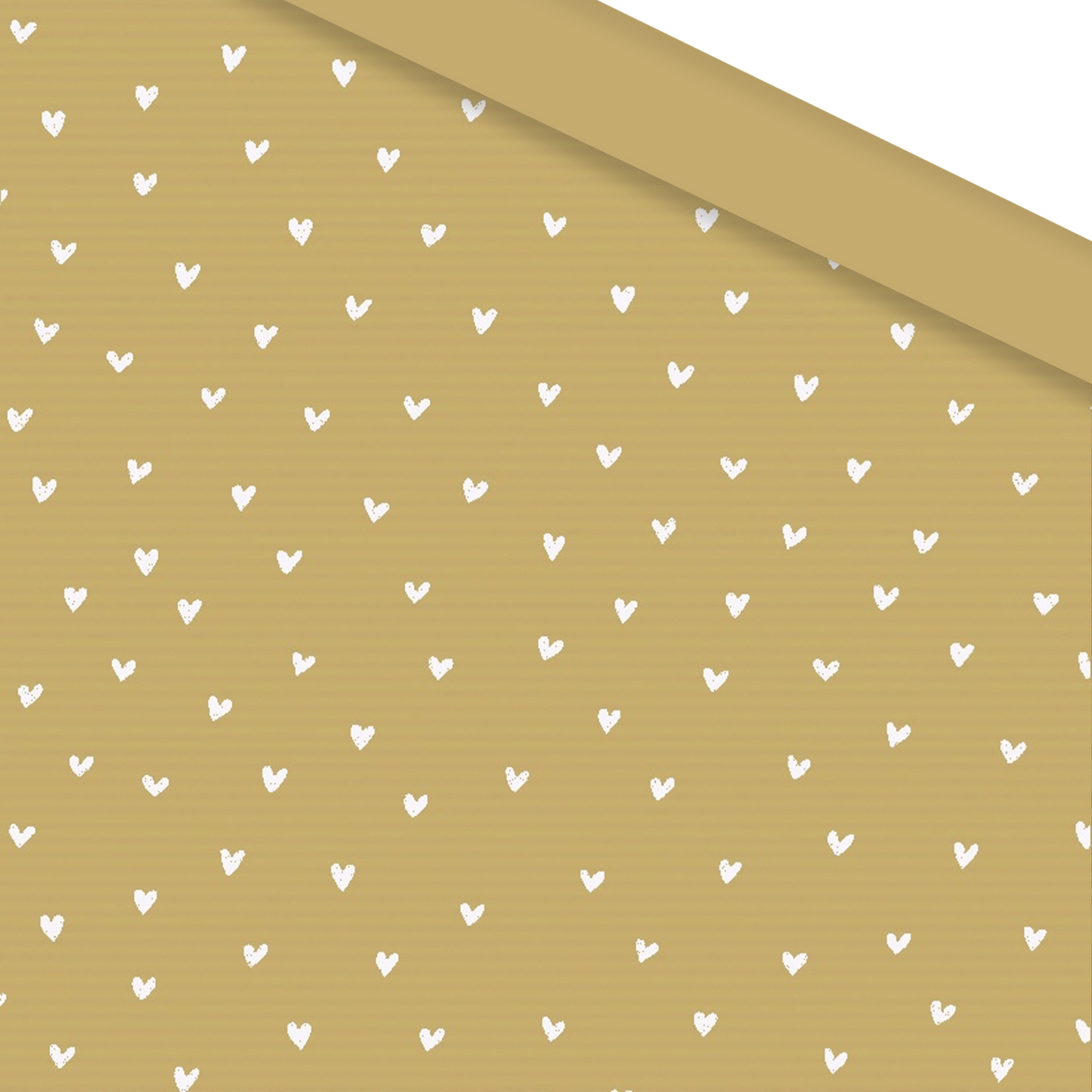 Afbeelding van Rol kadopapier 50 cm 250 mtr gestreept kraft met witte hartjes