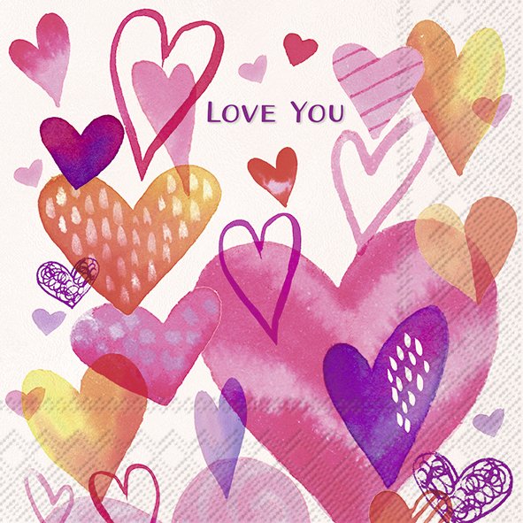 Picture of Pak à 20 servetten 33x33 cm 3 laags hartjes Love you (ucl)