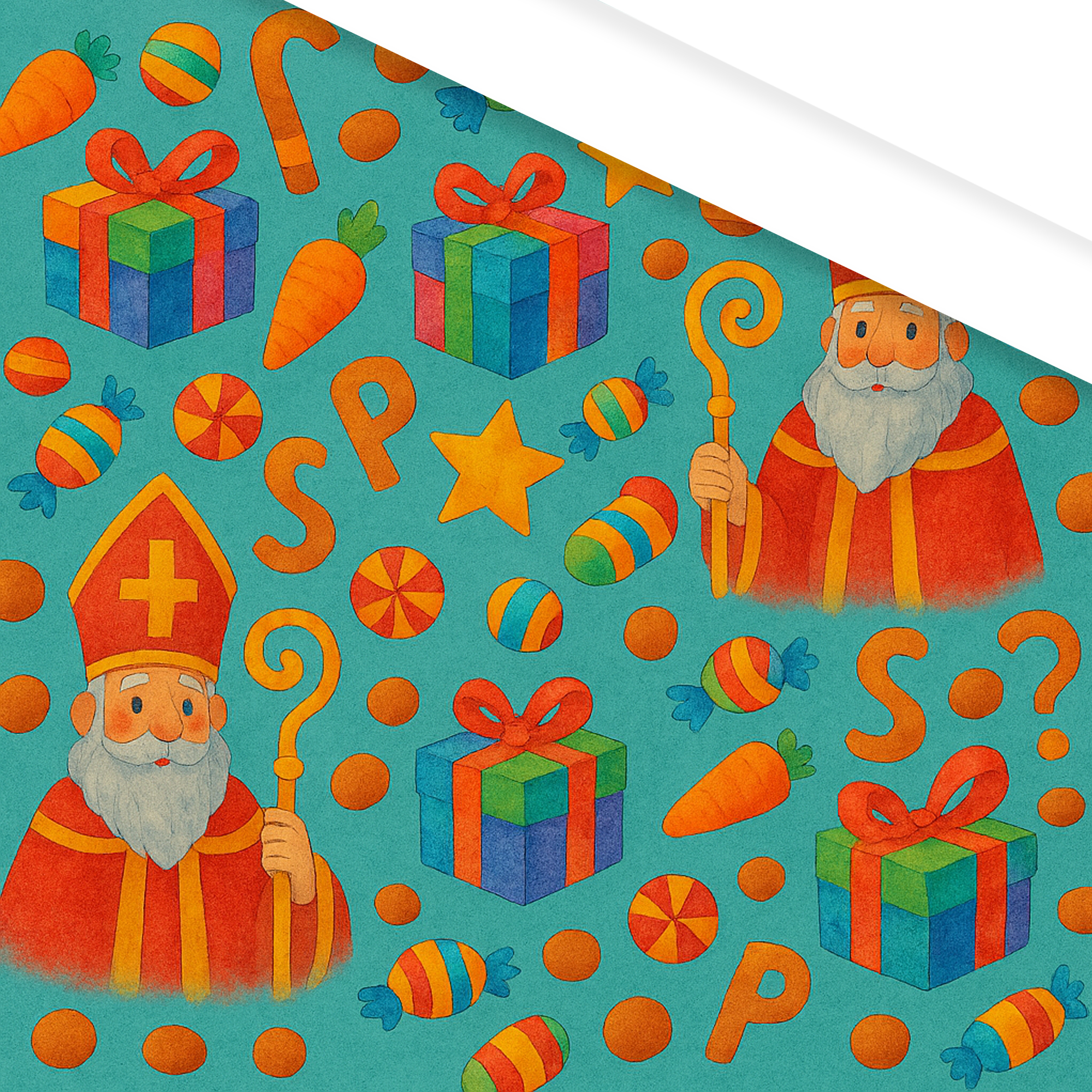 Afbeelding van Rol Sintpapier 50 cm 100 mtr Sinterklaasfiguren blauw