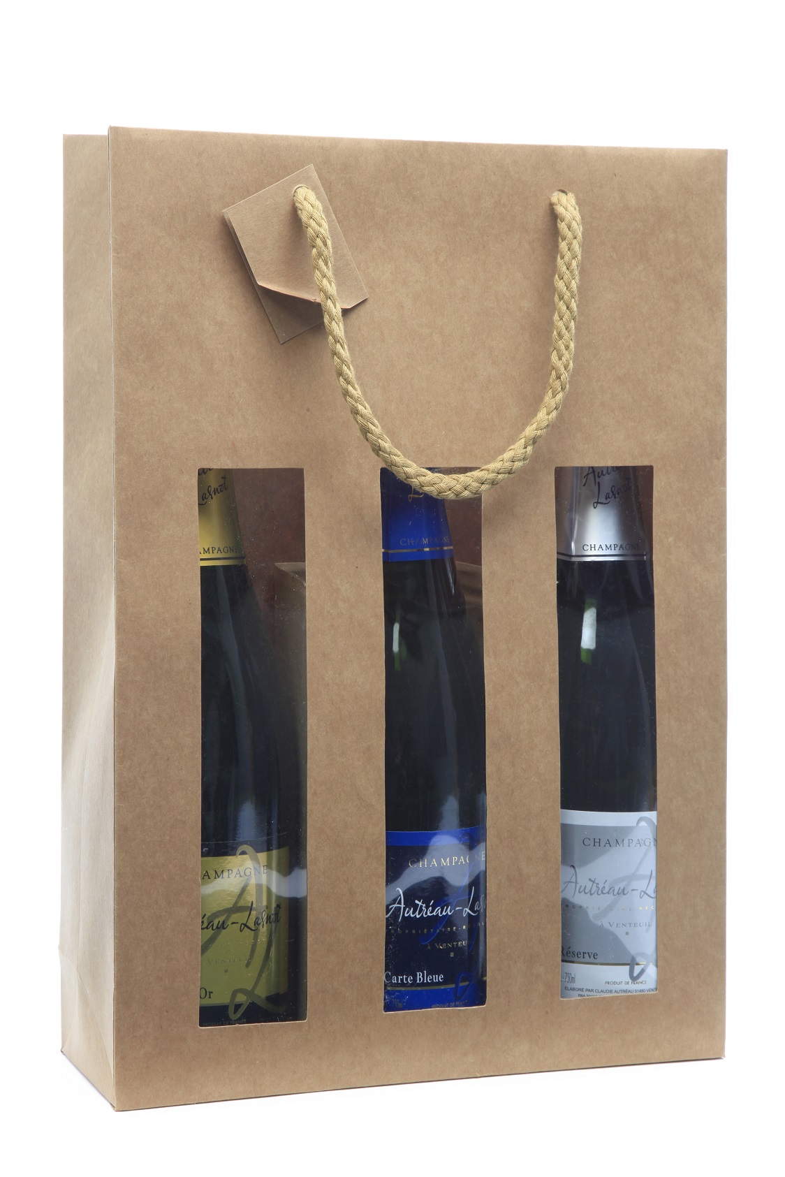 Afbeelding van Pak à 10 3 fles draagtas bruin kraft met recht venster 