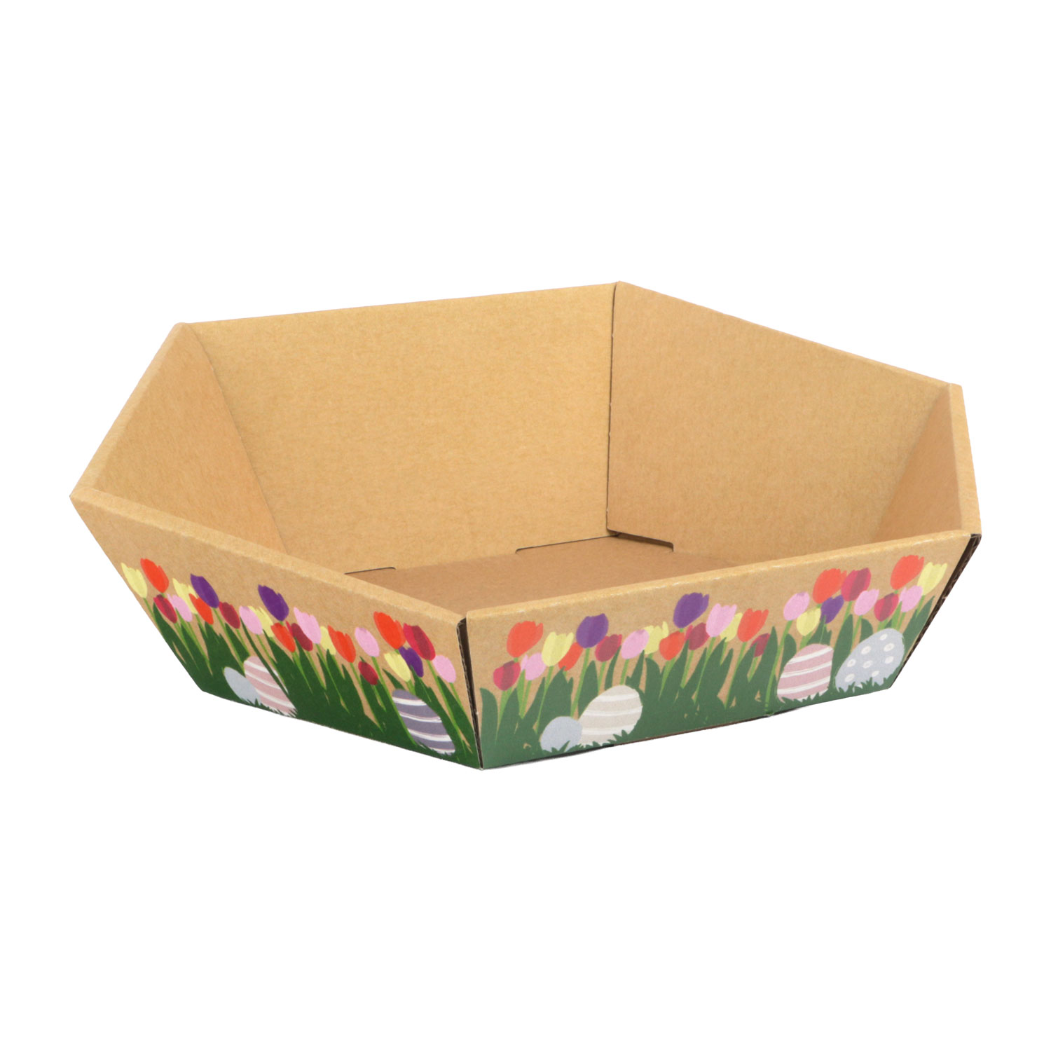 Afbeelding van Ds à 25 kartonnen bak 25x20x4,8/8,5 cm 6 kant kraft lente